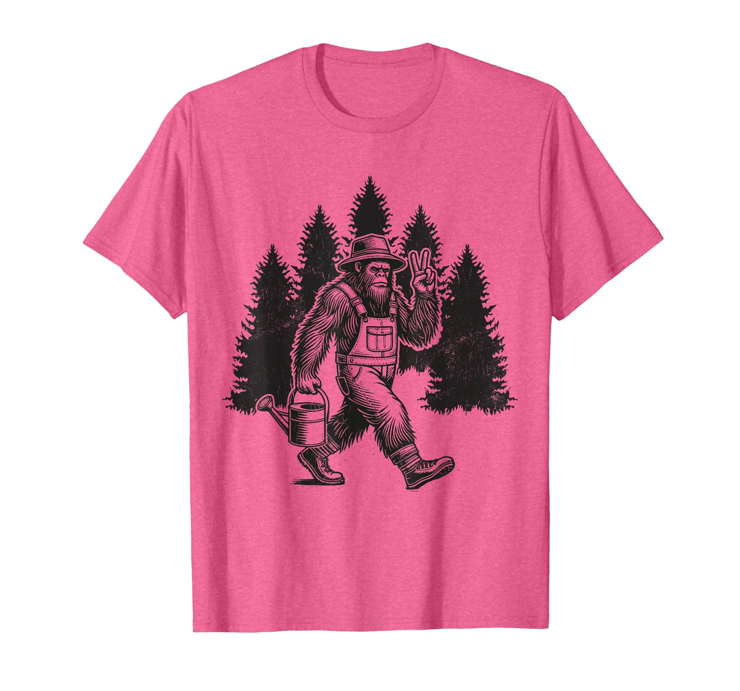Bigfoot Gardener Watering Plants Retro Sasquatch Gardening T-Shirt