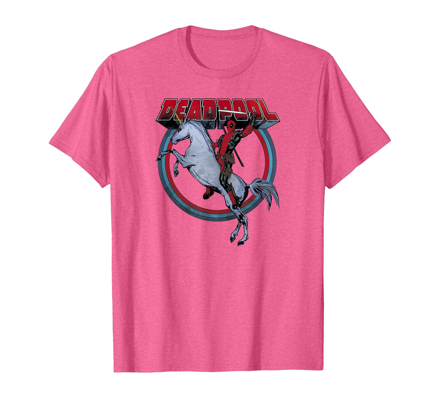 Marvel Deadpool Riding A Unicorn Circle Graphic T-Shirt C2 T-Shirt