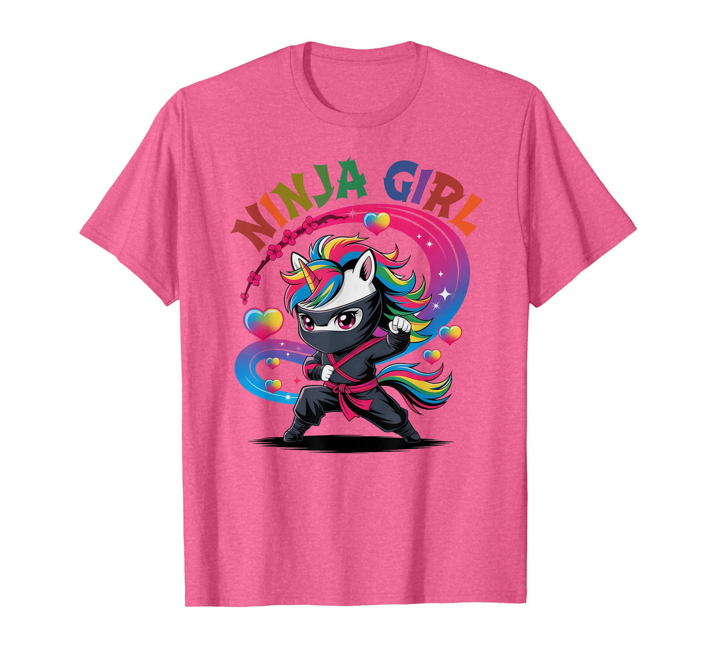 Magical NINJA GIRL Unicorn Rainbow Ponytail Princess Crew T-Shirt