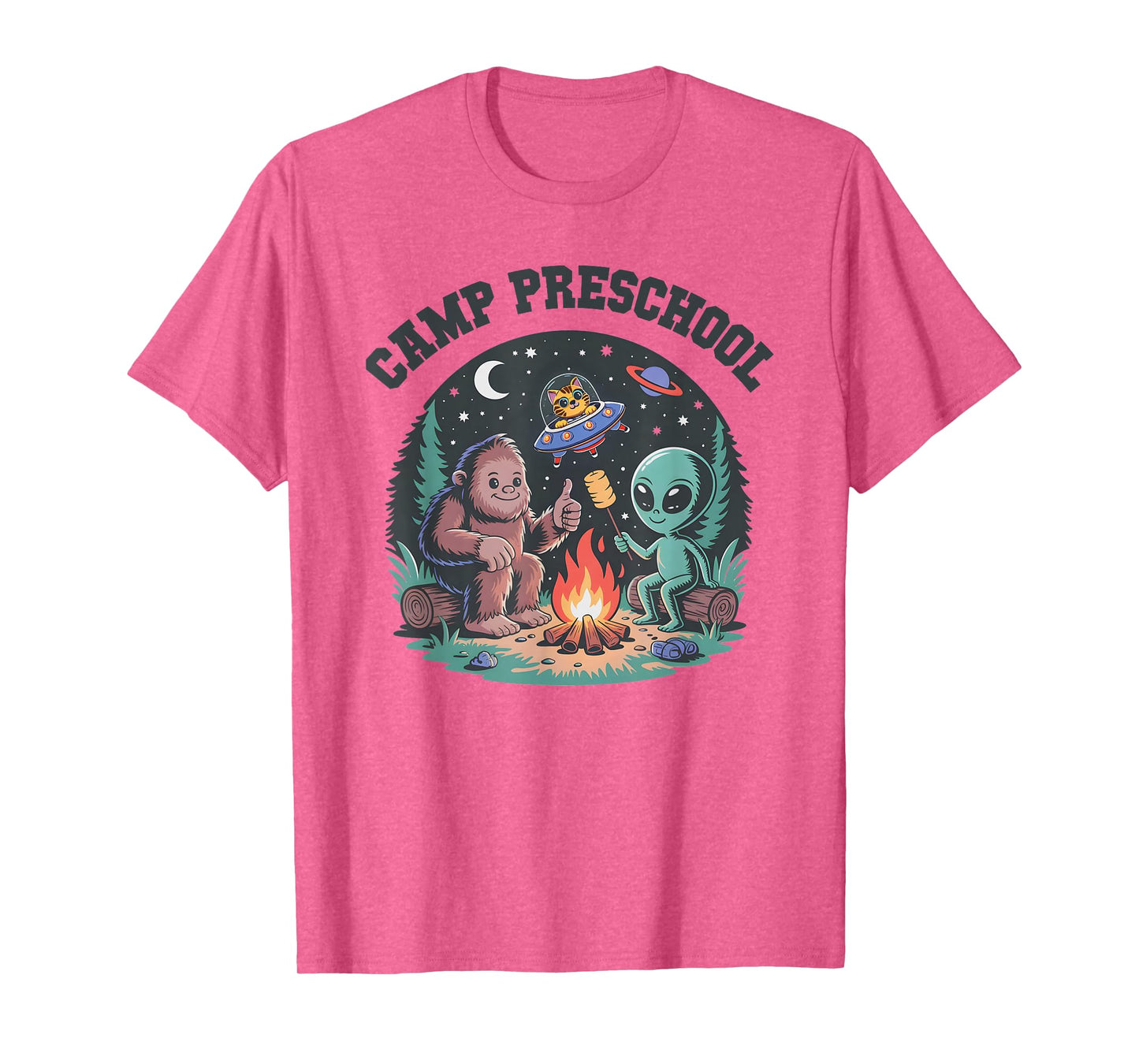 Cute Camp Out Preschool Tiny Bigfoot Campsite Alien Camping T-Shirt