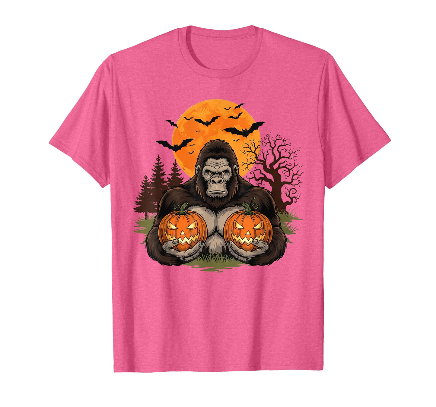 Spooky Halloween Bigfoot Pumpkin Moon Bats Men Women Kids T-Shirt