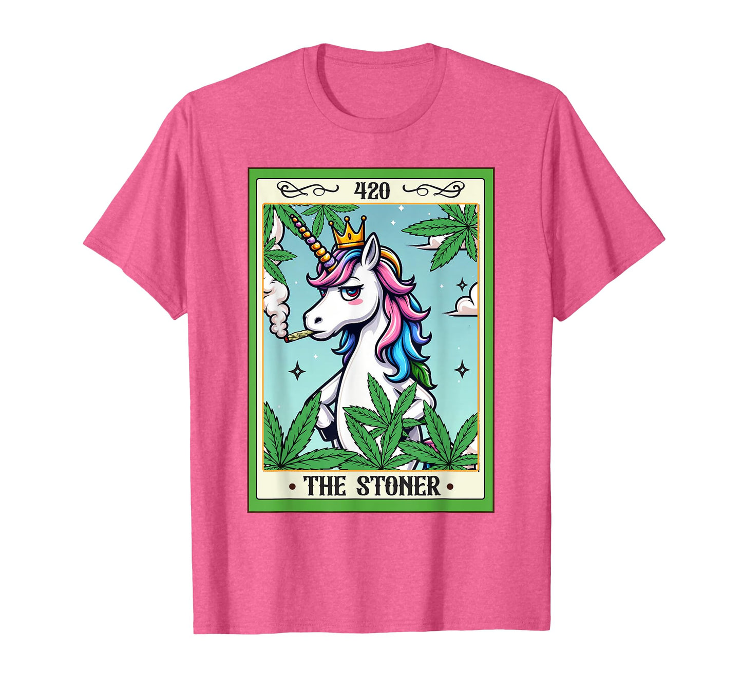 Cannabis Weed Unicorn Smoking 420 The Stoner Tarot Card T-Shirt