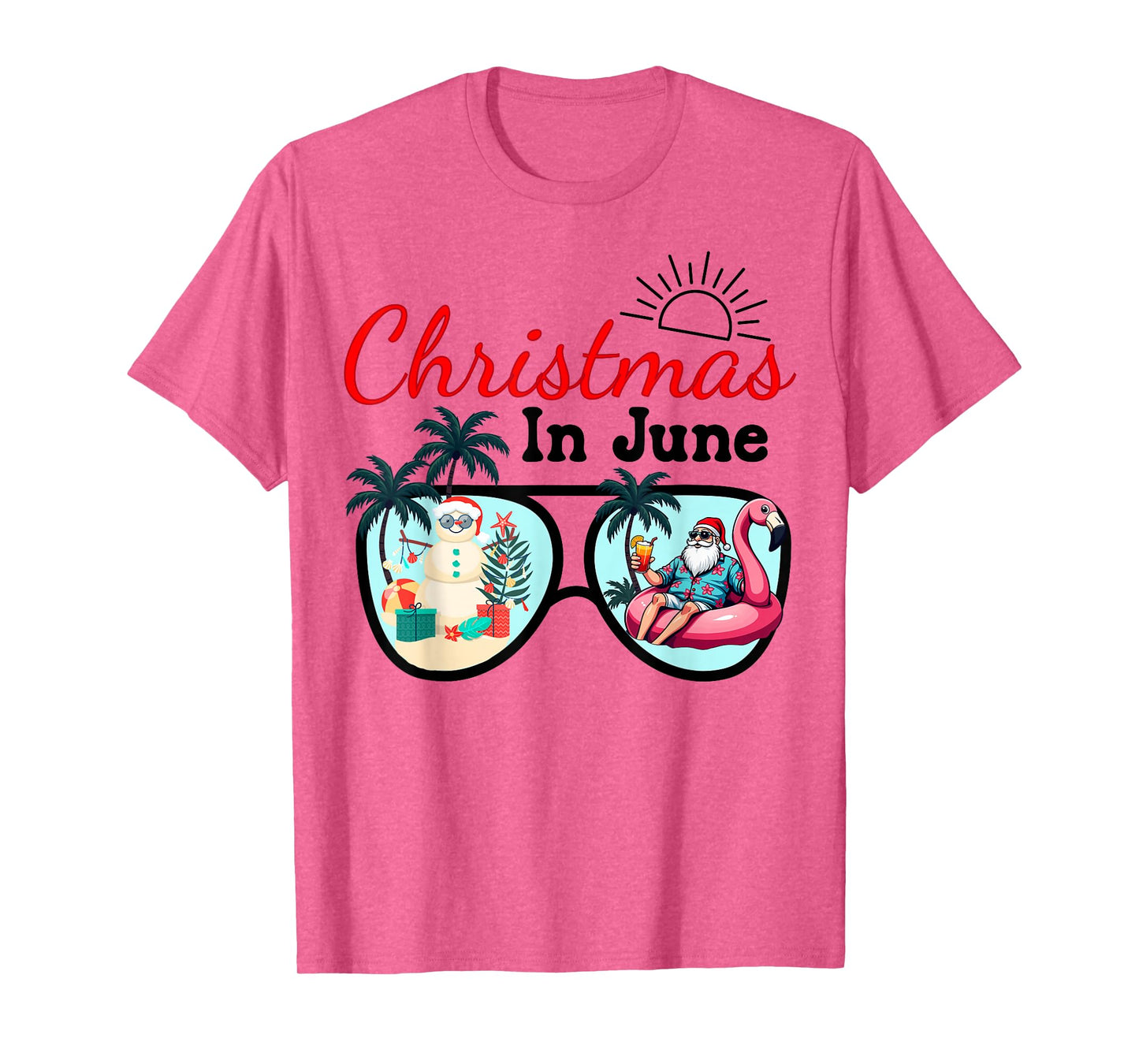 Vacation Christmas In June Sunglasses Santa Flamingo Summer T-Shirt