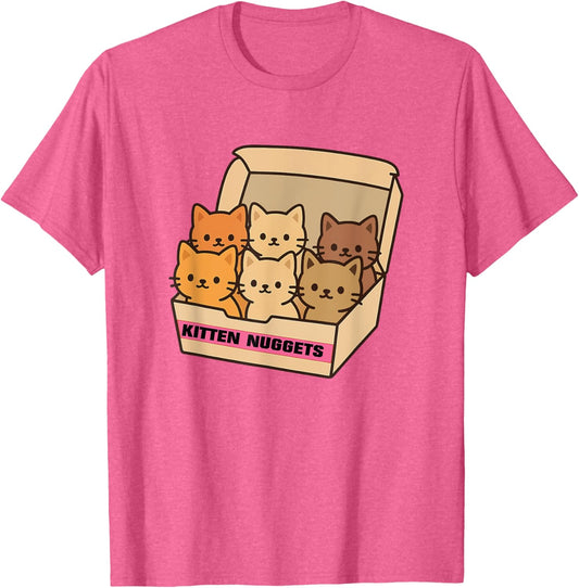 Cute Kitten Nuggets Cat / Kitty Fast Food Lover Pink T-Shirt