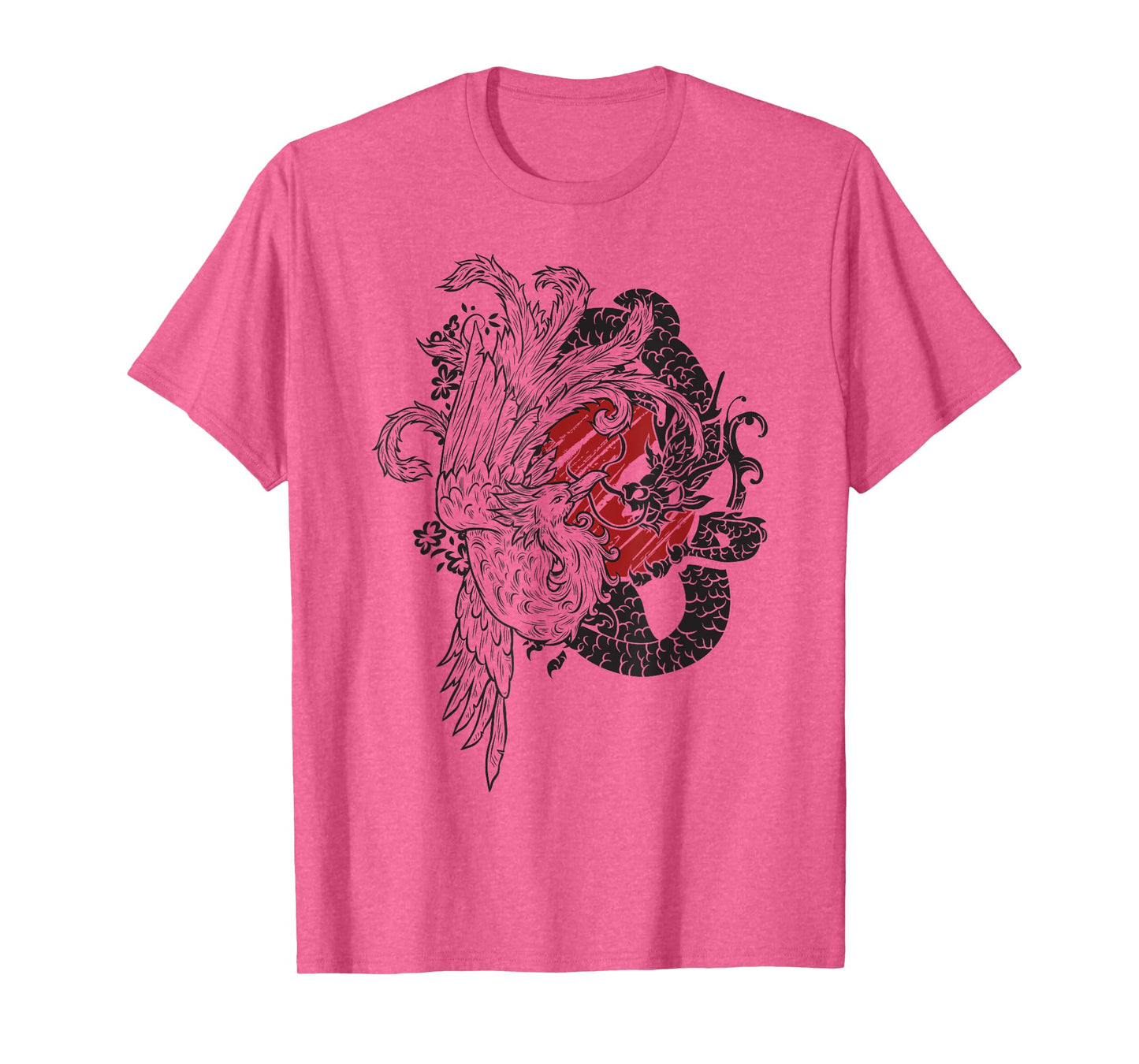 The Dragon And Bird Phoenix Ying Yang Chinese Fenghuang Art T-Shirt