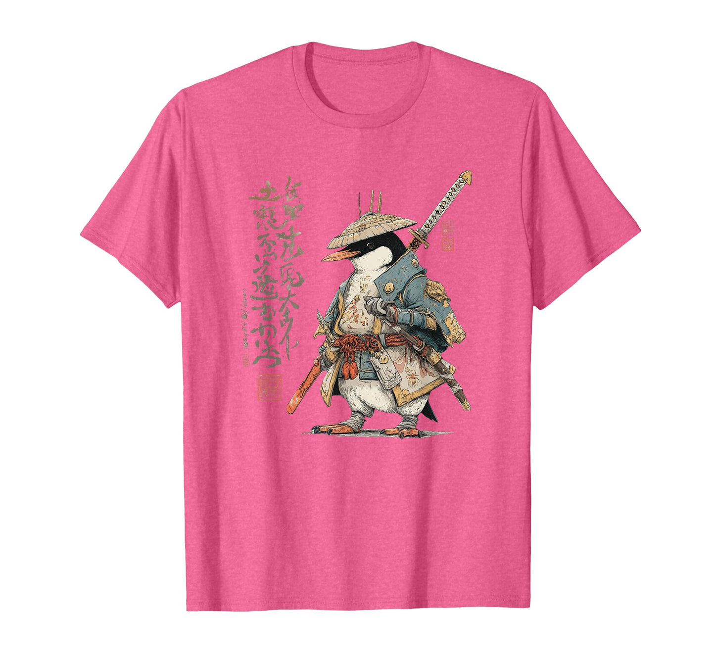 Japanese Woodblock Art Penguin Samurai Animal T-Shirt