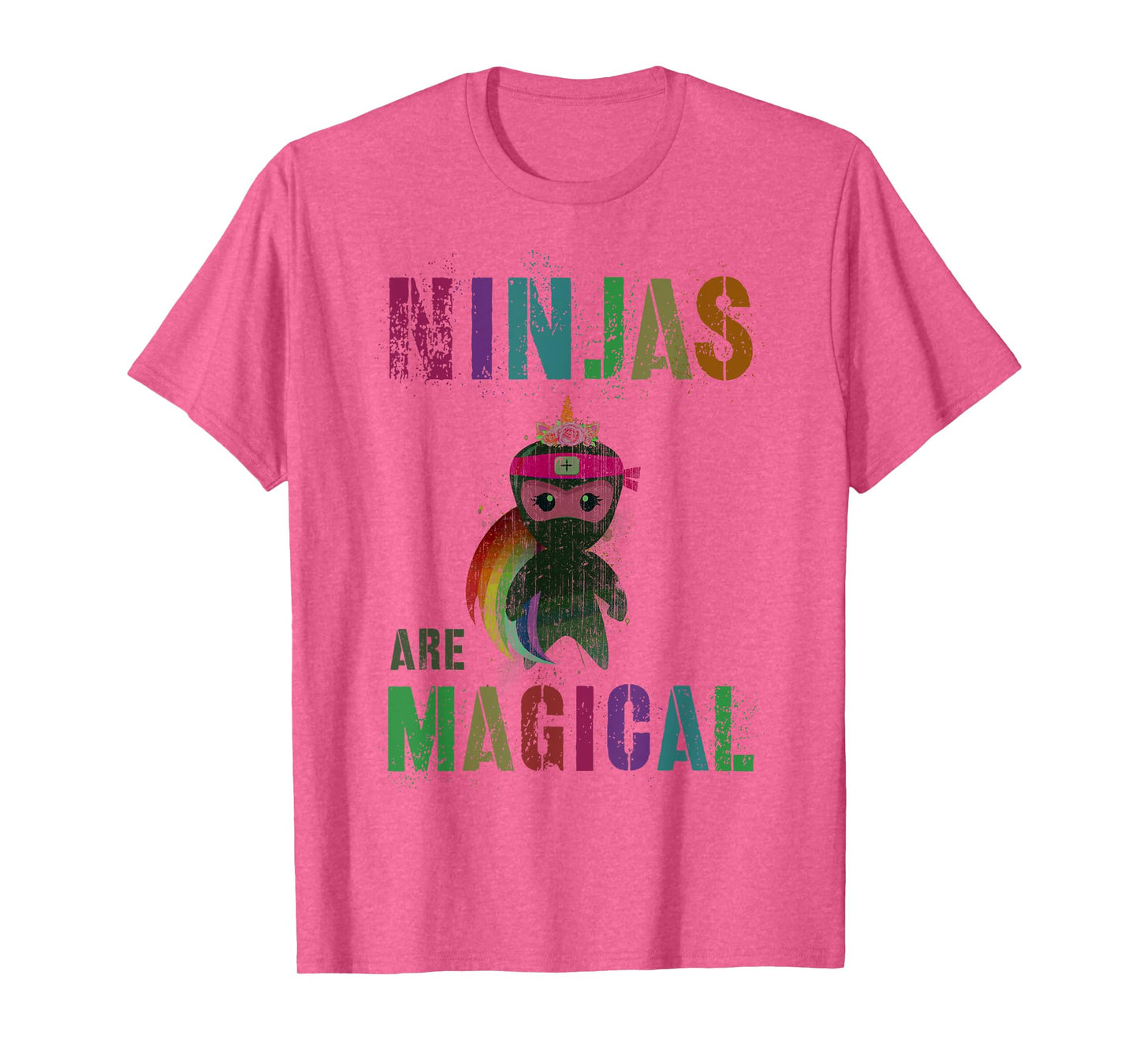Kawaii NINJAS ARE MAGICAL Rainbow Unicorn Girls Kids My Pink T-Shirt