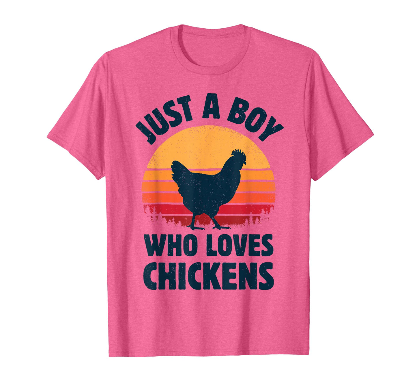 Chicken Just A Boy Who Loves Retro Farm Animal Farmer Sunset T-Shirt