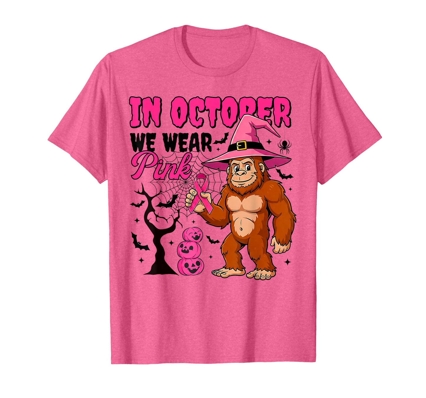 in October We Wear Pink Breast Cancer Awareness Bigfoot T-Shirt