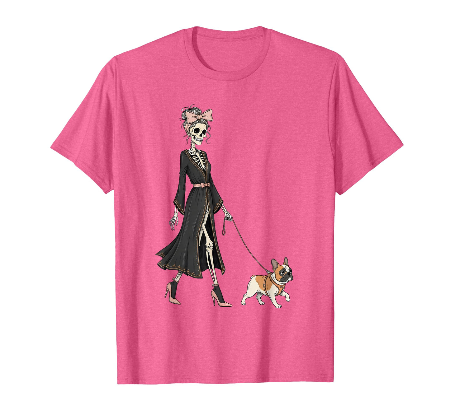 Skeleton French Bulldog Dog Walking Halloween Women T-Shirt