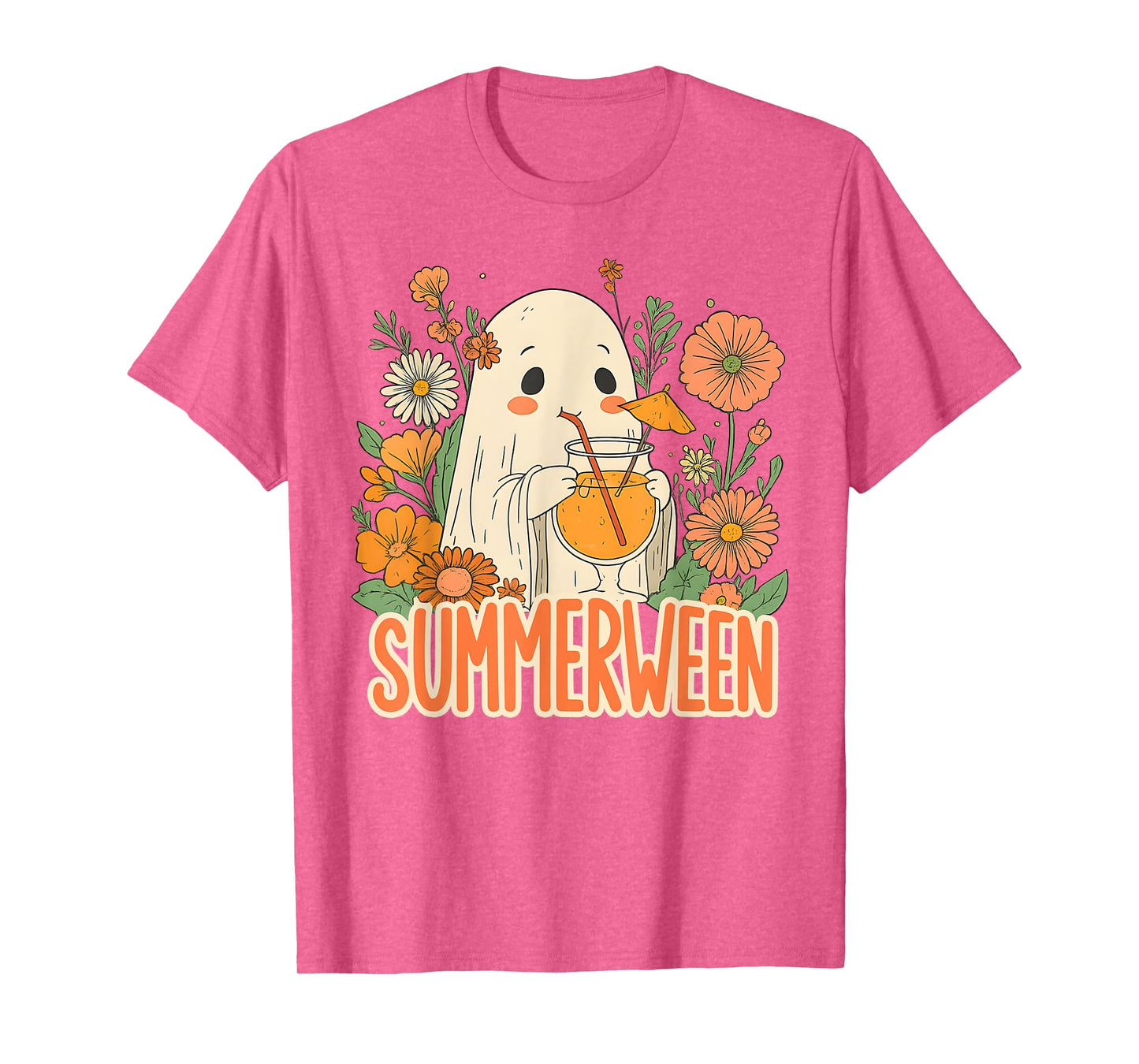 Retro Summerween Ghost Boho Floral Summer Halloween Cocktail T-Shirt