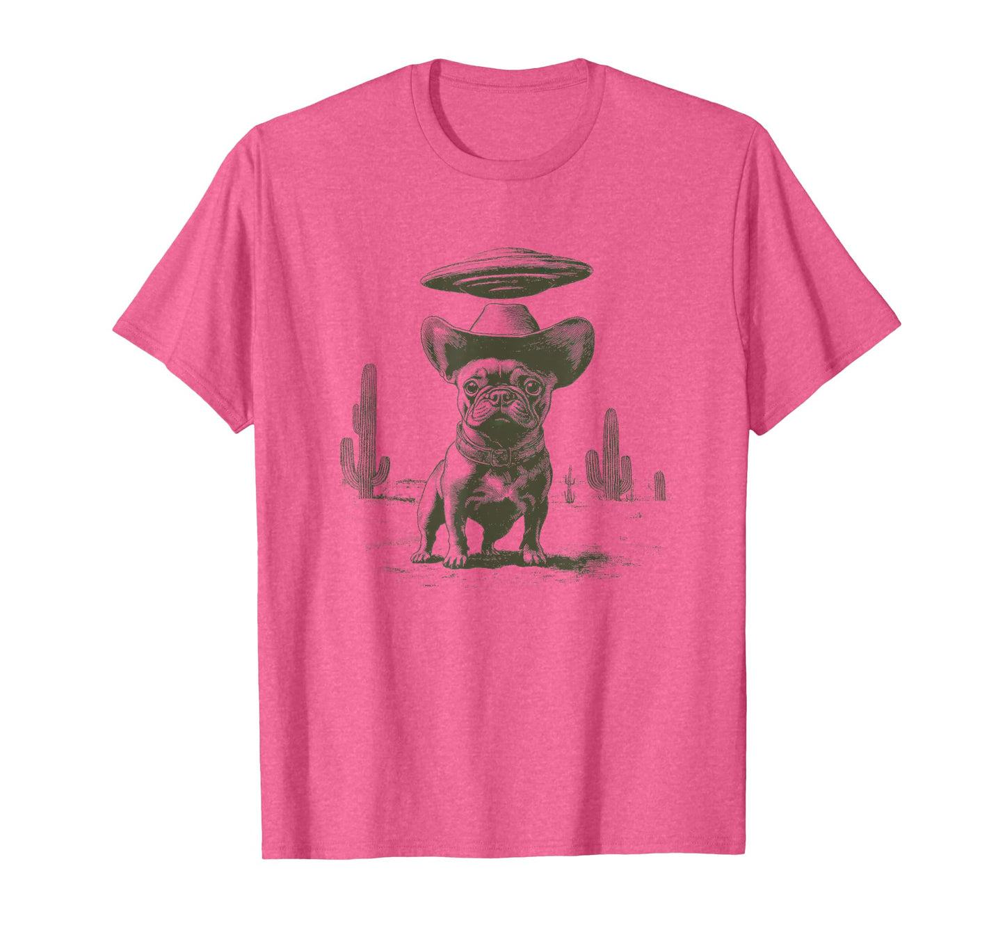 French Bulldog With Cowboy Hat In Desert UFO ALien T-Shirt