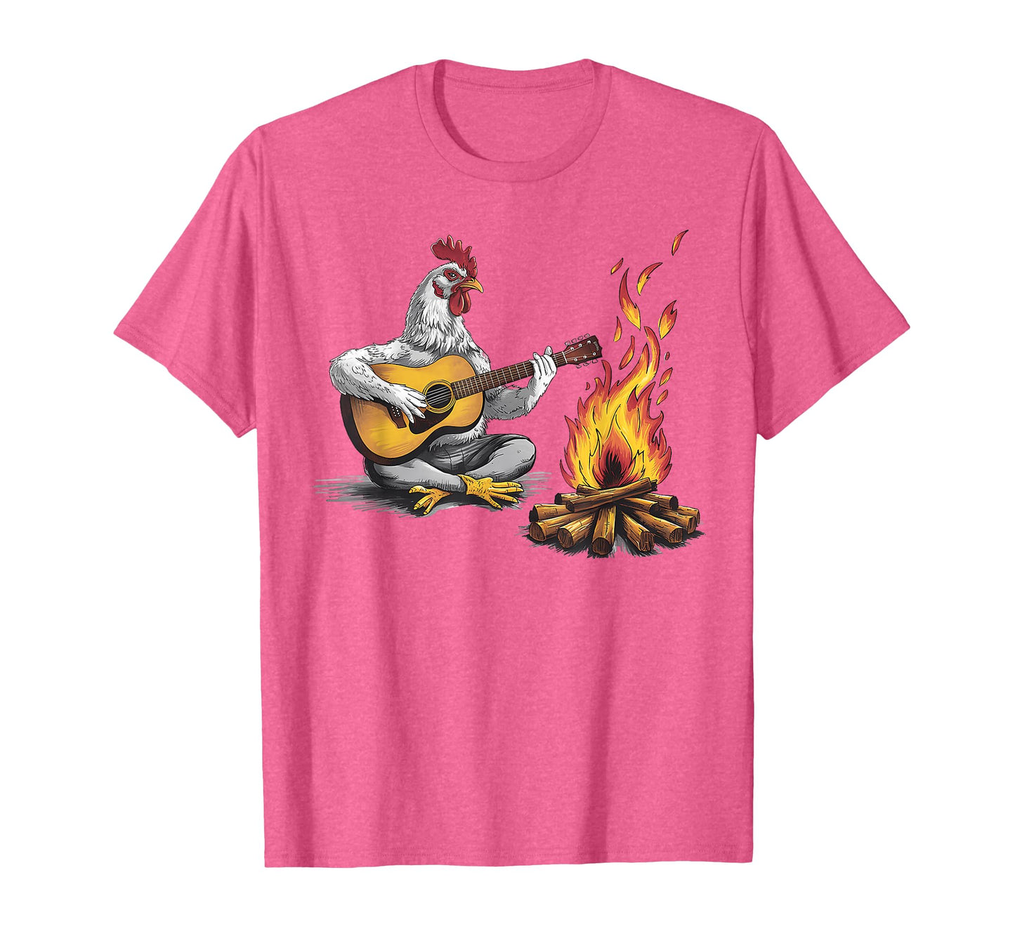 Funny graphic design Chicken Playing Guitar with Campfire T-Shirt