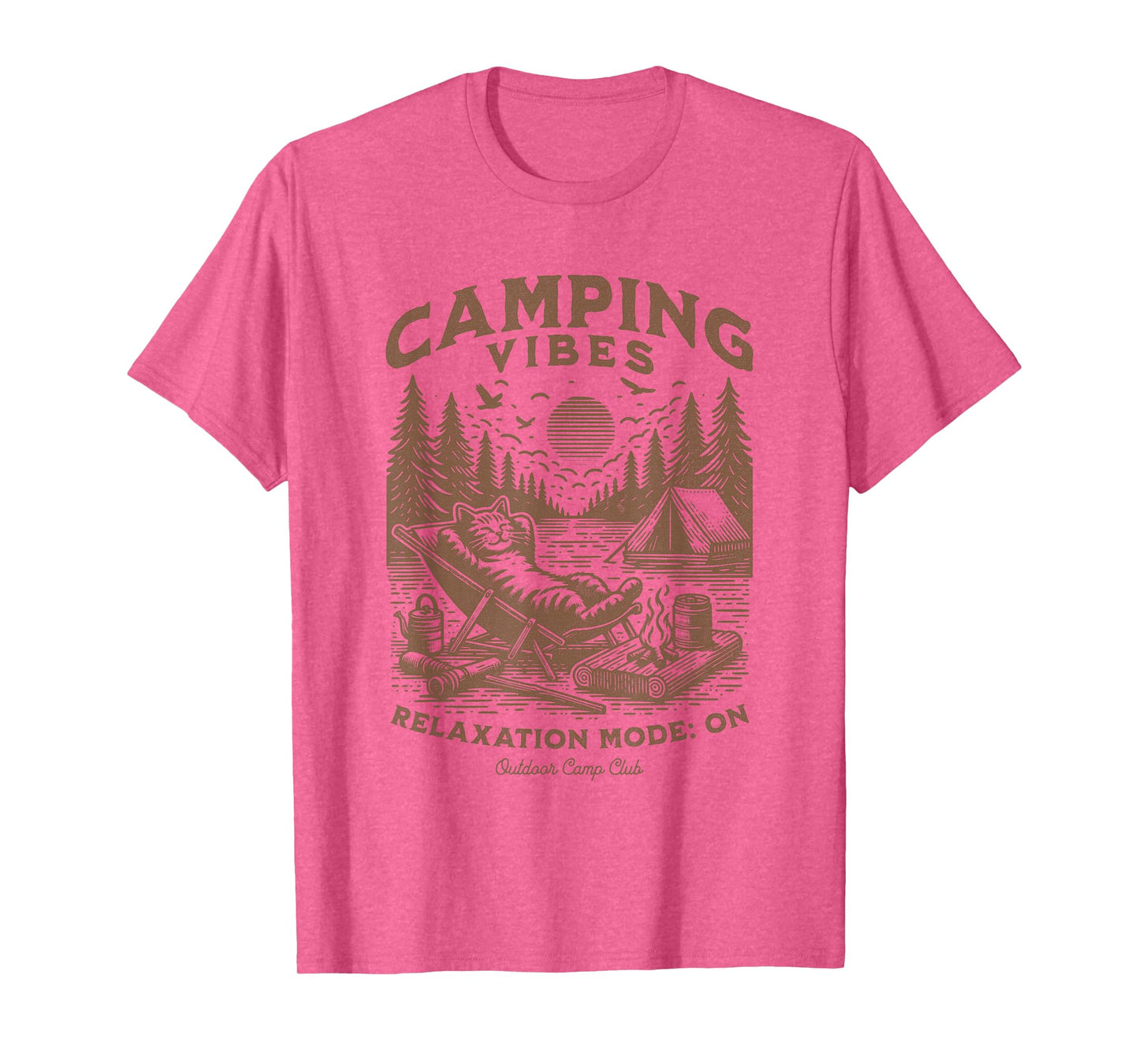 Camping Vibes Funny Cat Campfire Outdoor Nature Lovers Camp Men Women Kids T-Shirt