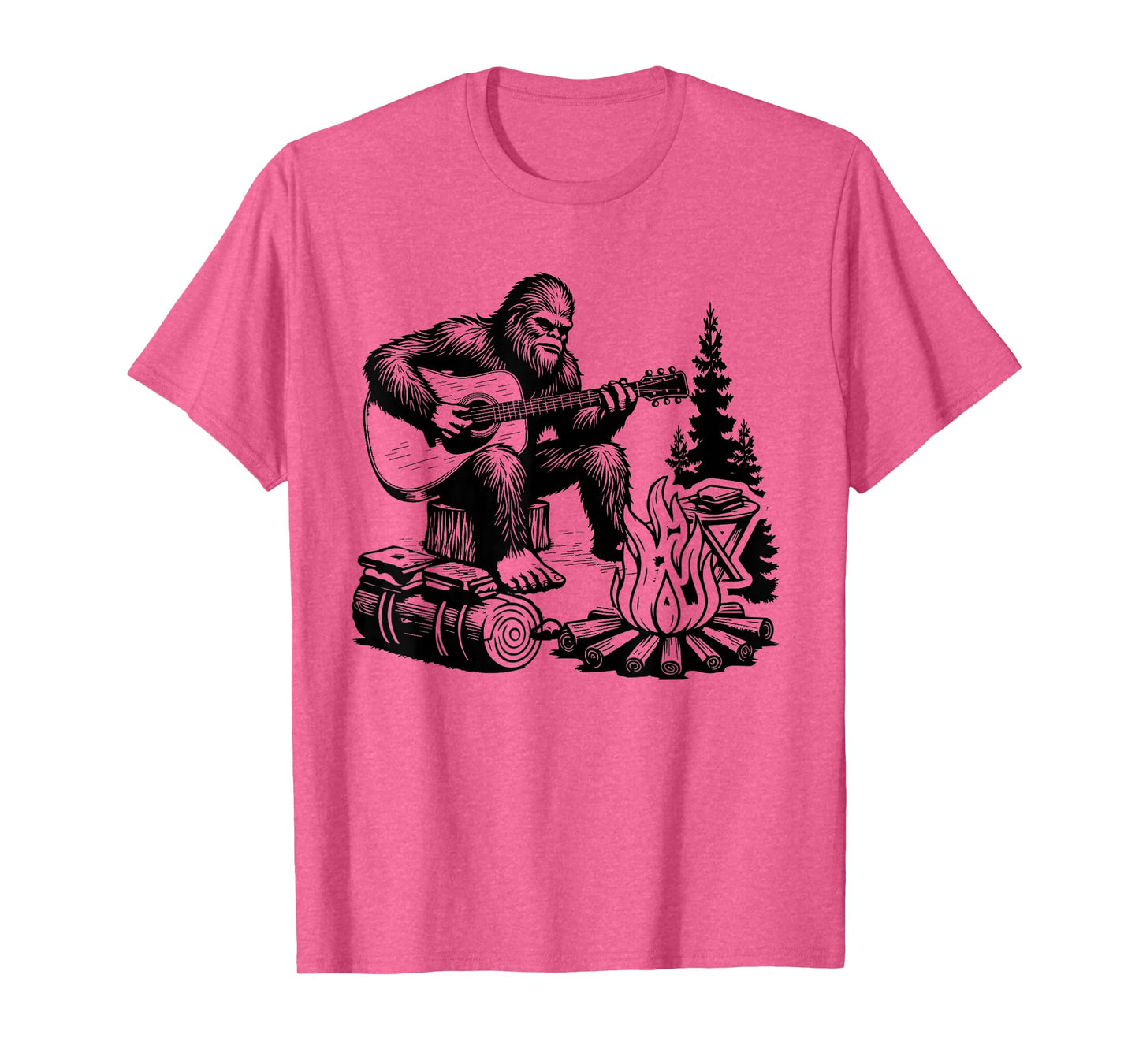 Bigfoot Camping Smore Rock Bigfoot Playing Guitar Campfire T-Shirt
