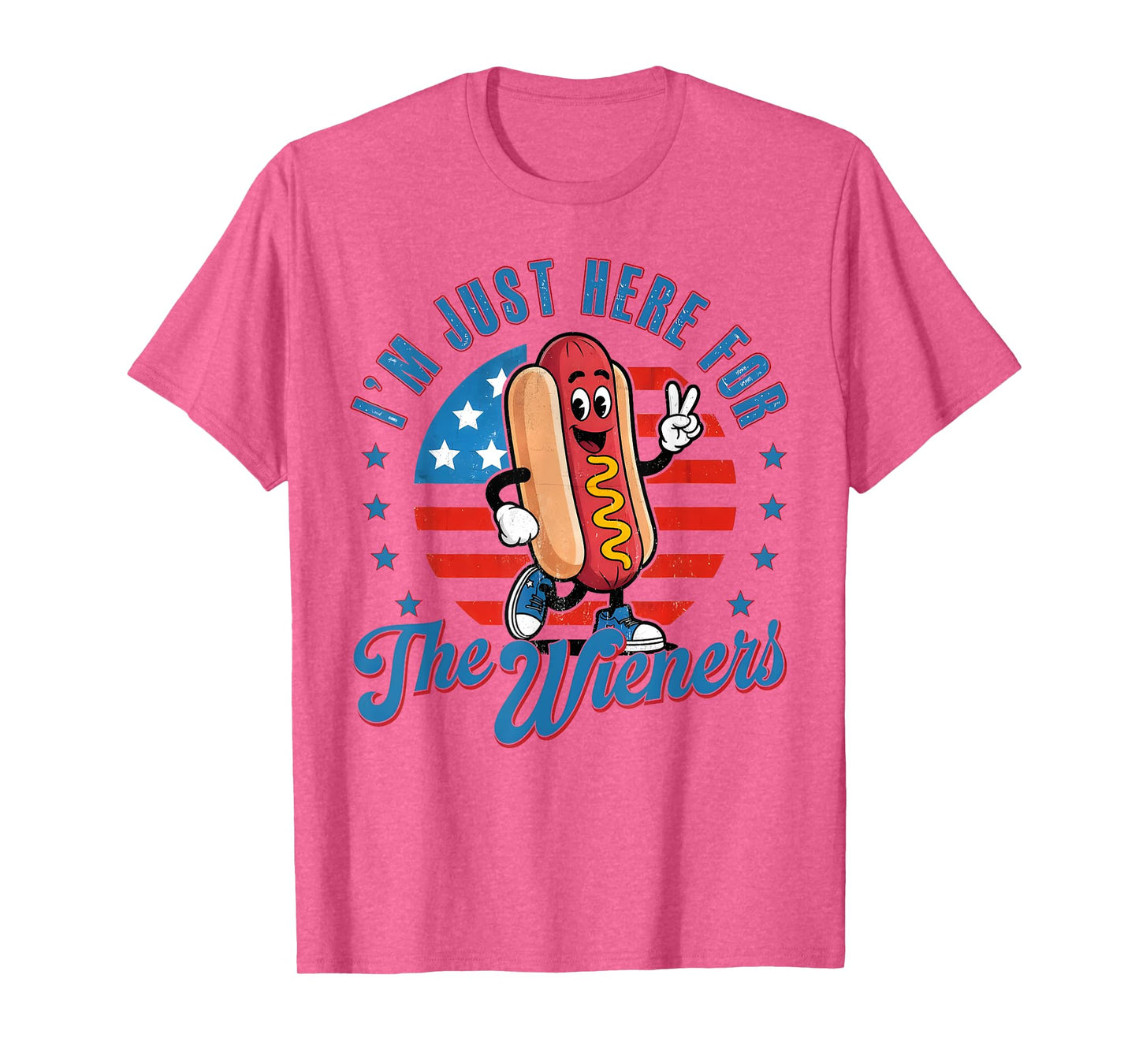Retro I'm Just Here For The Wieners Hot Dog 4th of July Men Women T-Shirt