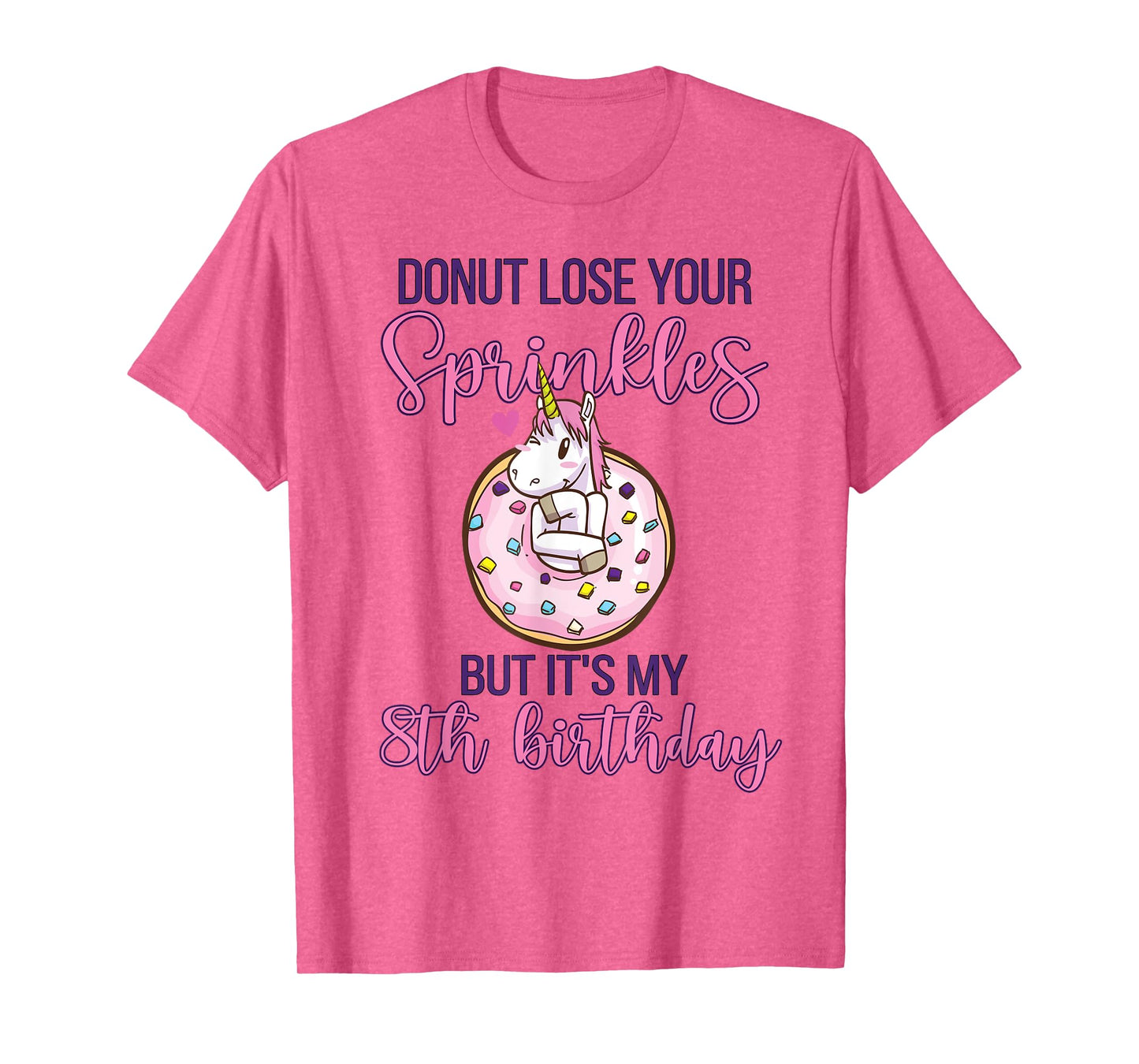 8th Donut Birthday Party Unicorn Eight Year Old Sweet Girl T-Shirt