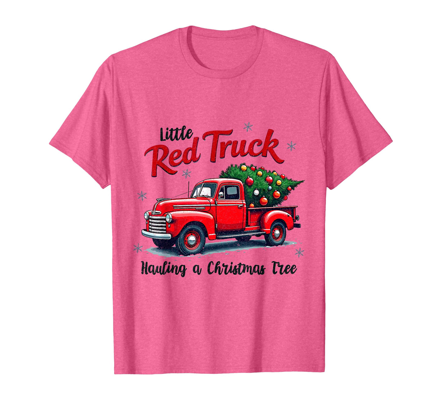 Little Red Truck Hauling a Christmas Tree Family Matching T-Shirt