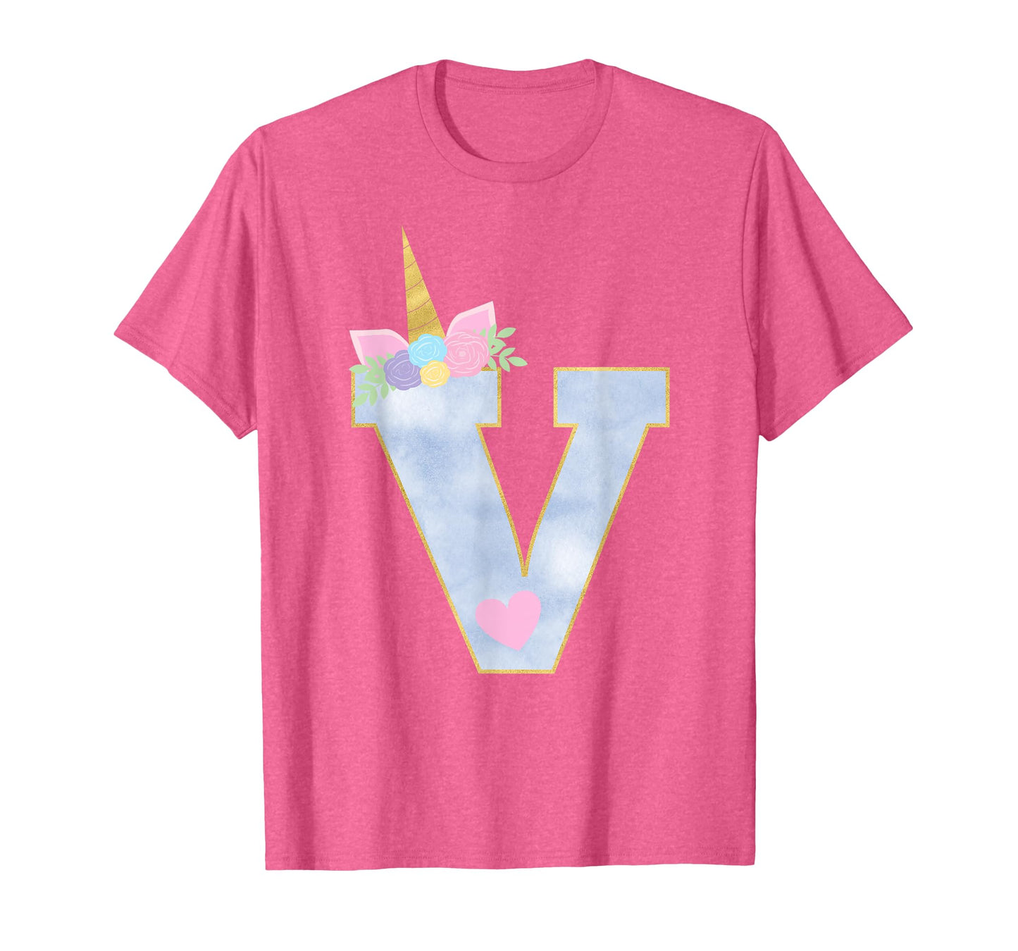 Initial Letter V Unicorn Monogram for Girls Unicorn Birthday T-Shirt