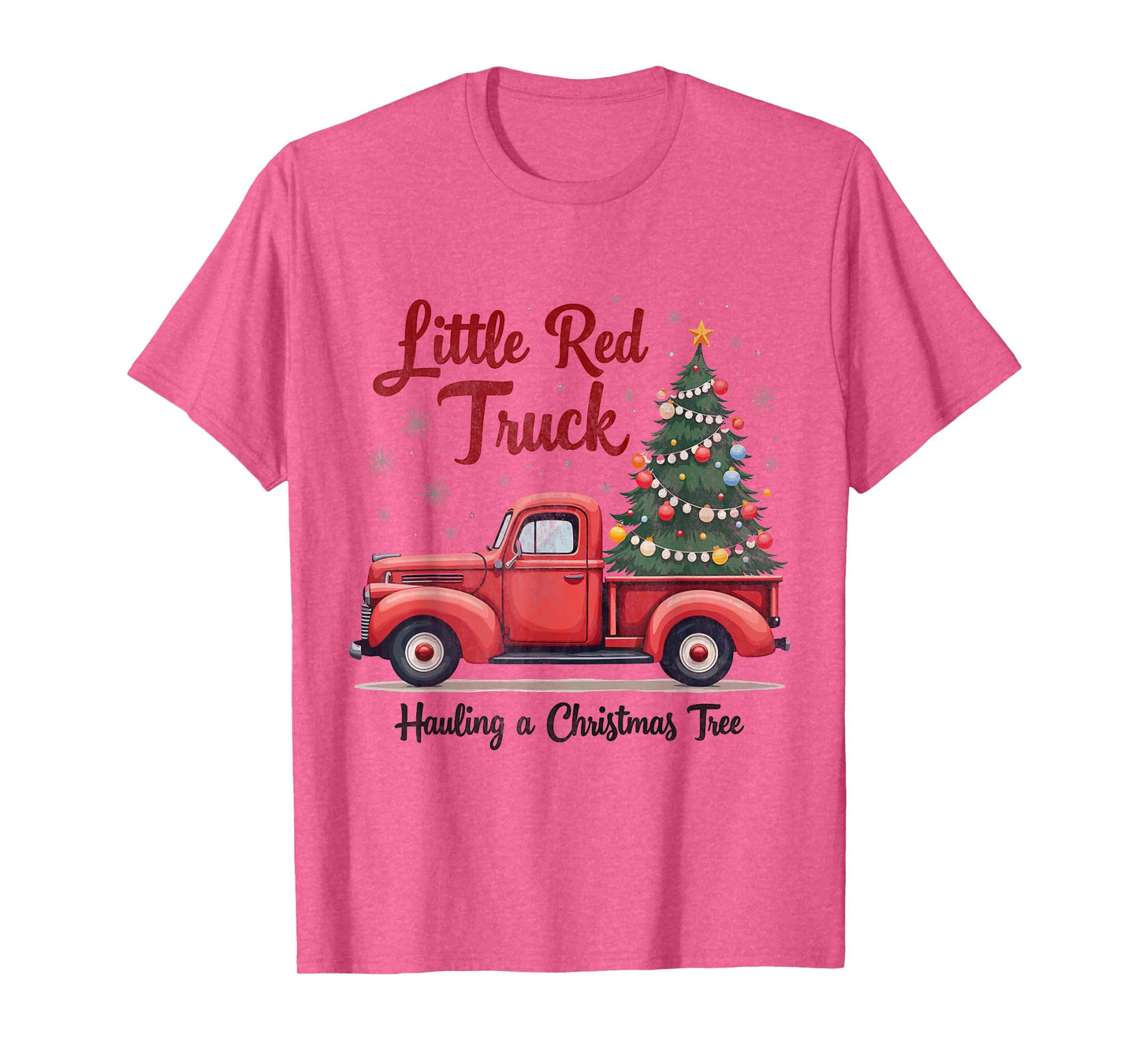 Little Red Truck Hauling a Christmas Tree Family Matching T-Shirt
