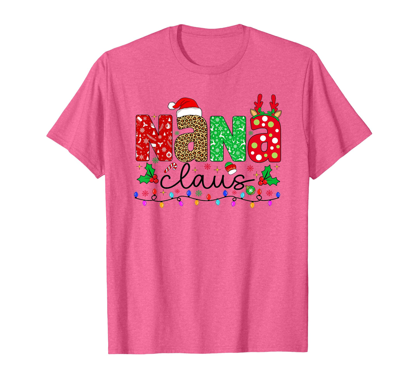 Nana Claus Christmas Lights Matching Family Xmas Pajamas T-Shirt
