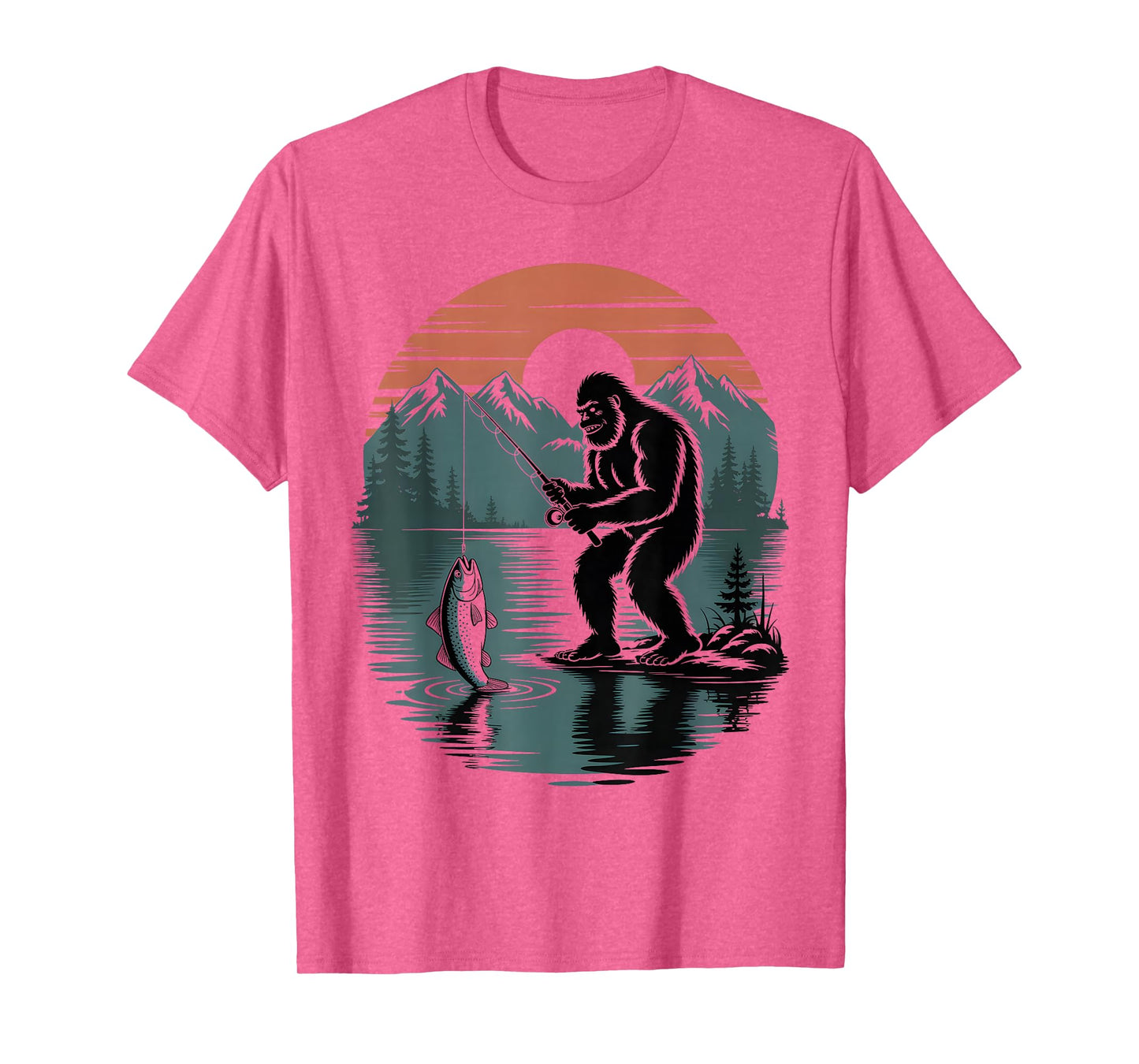 Funny Bigfoot Fishing Sasquatch Fisherman Outdoor Men Boys T-Shirt