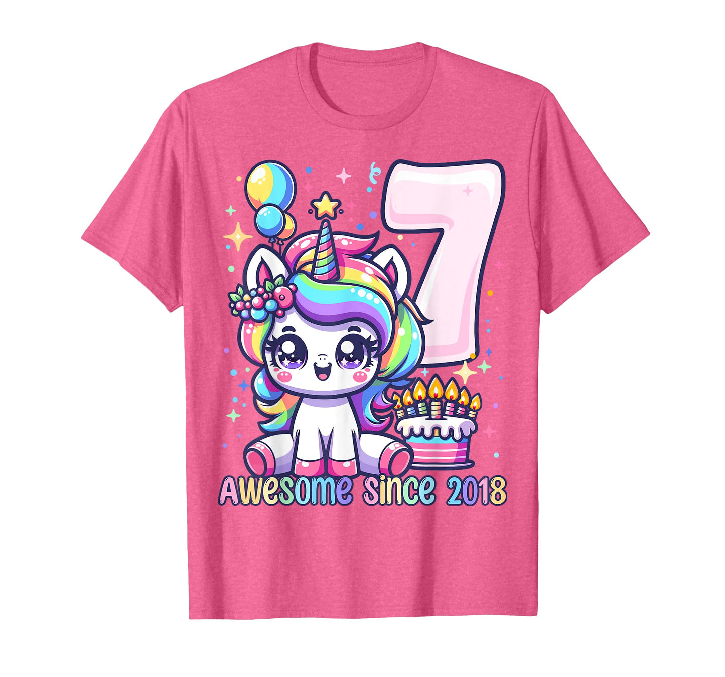 Unicorn 7th Birthday 7 Year Old Unicorn Party Girls Outfit T-Shirt