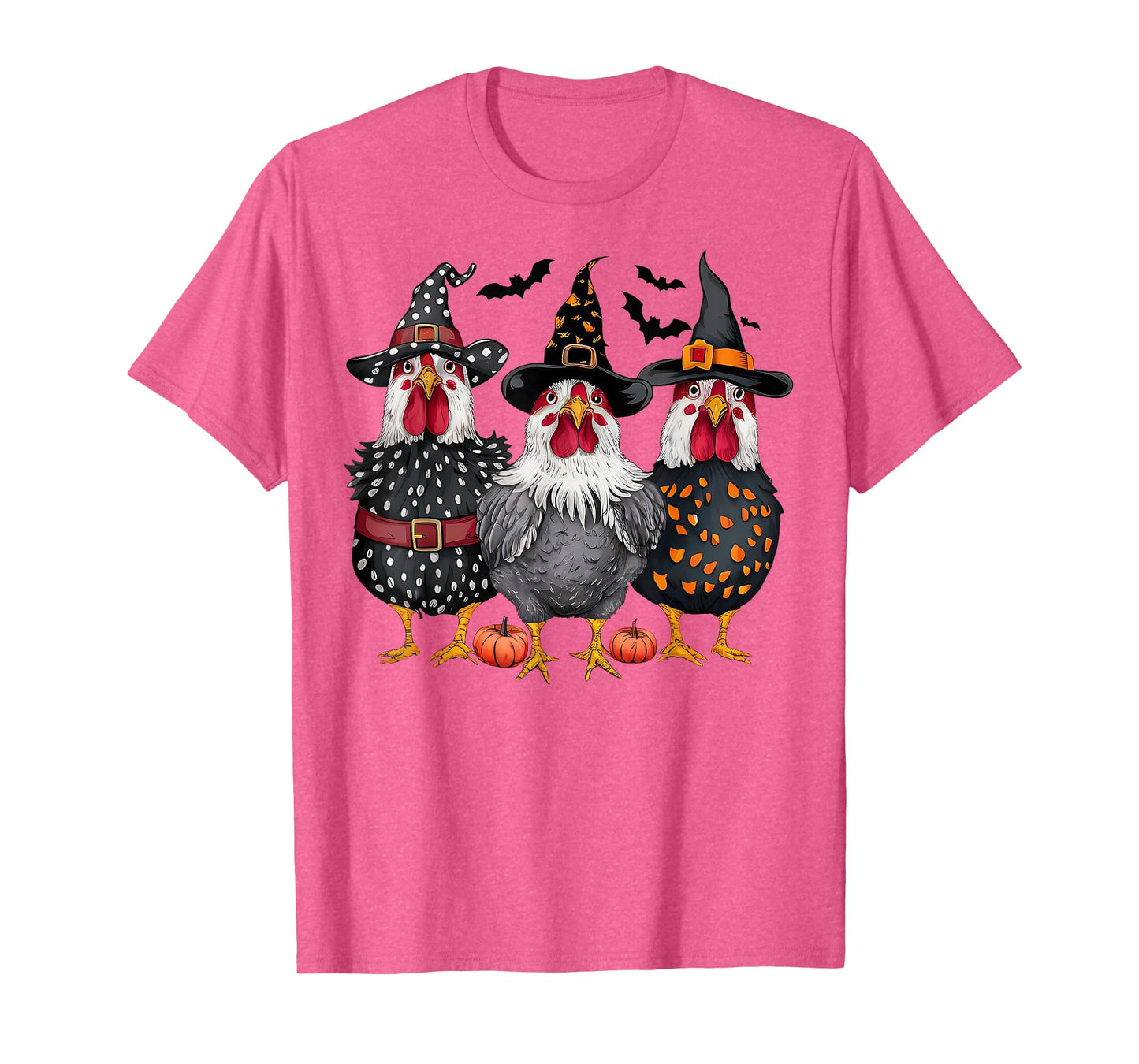 Retro Chicken Witch Hat Pumpkin Funny Halloween Women T-Shirt