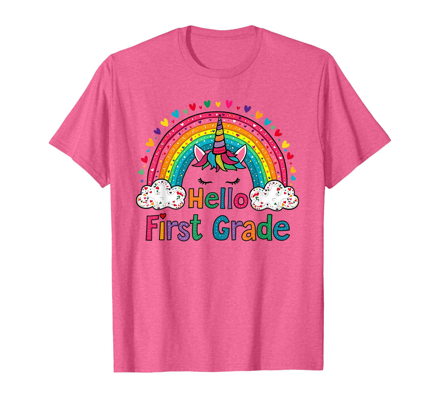 Hello First Grade Rainbow Cute Unicorn Teacher Kids Women T-Shirt