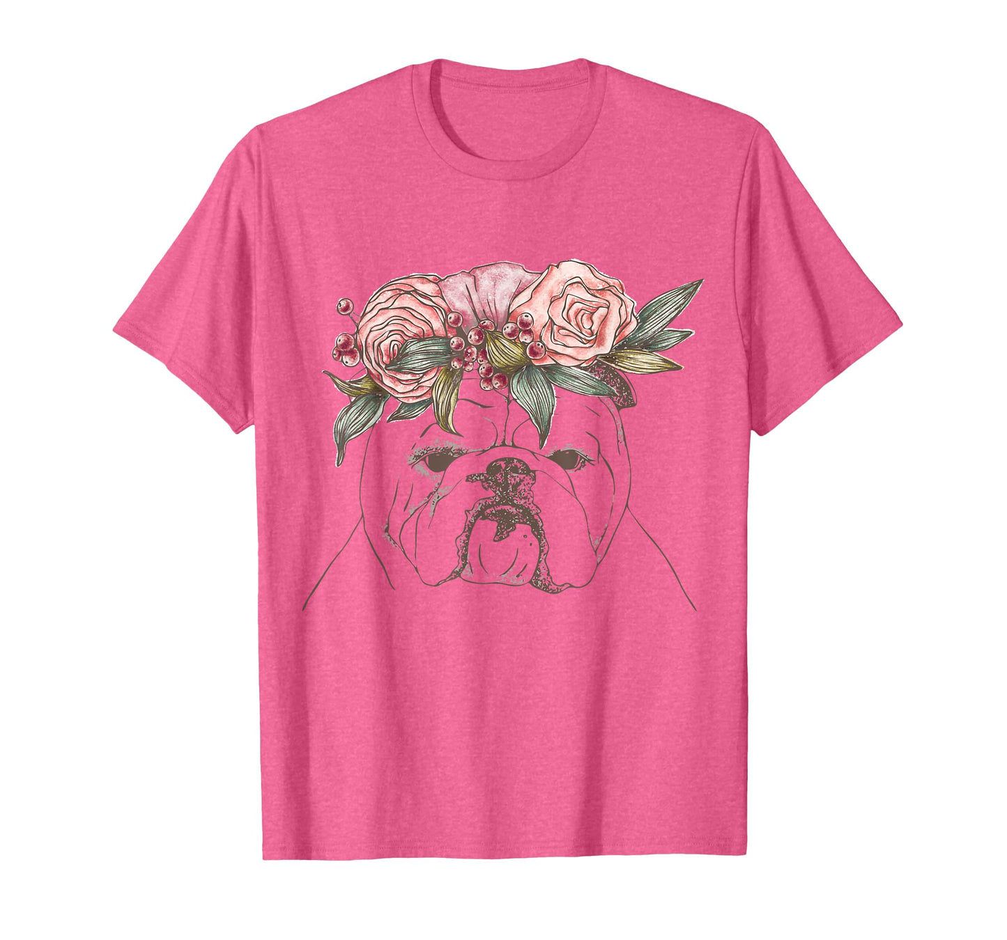 Outline with flowers English British Bulldog T-Shirt for Men Women Girls Kids