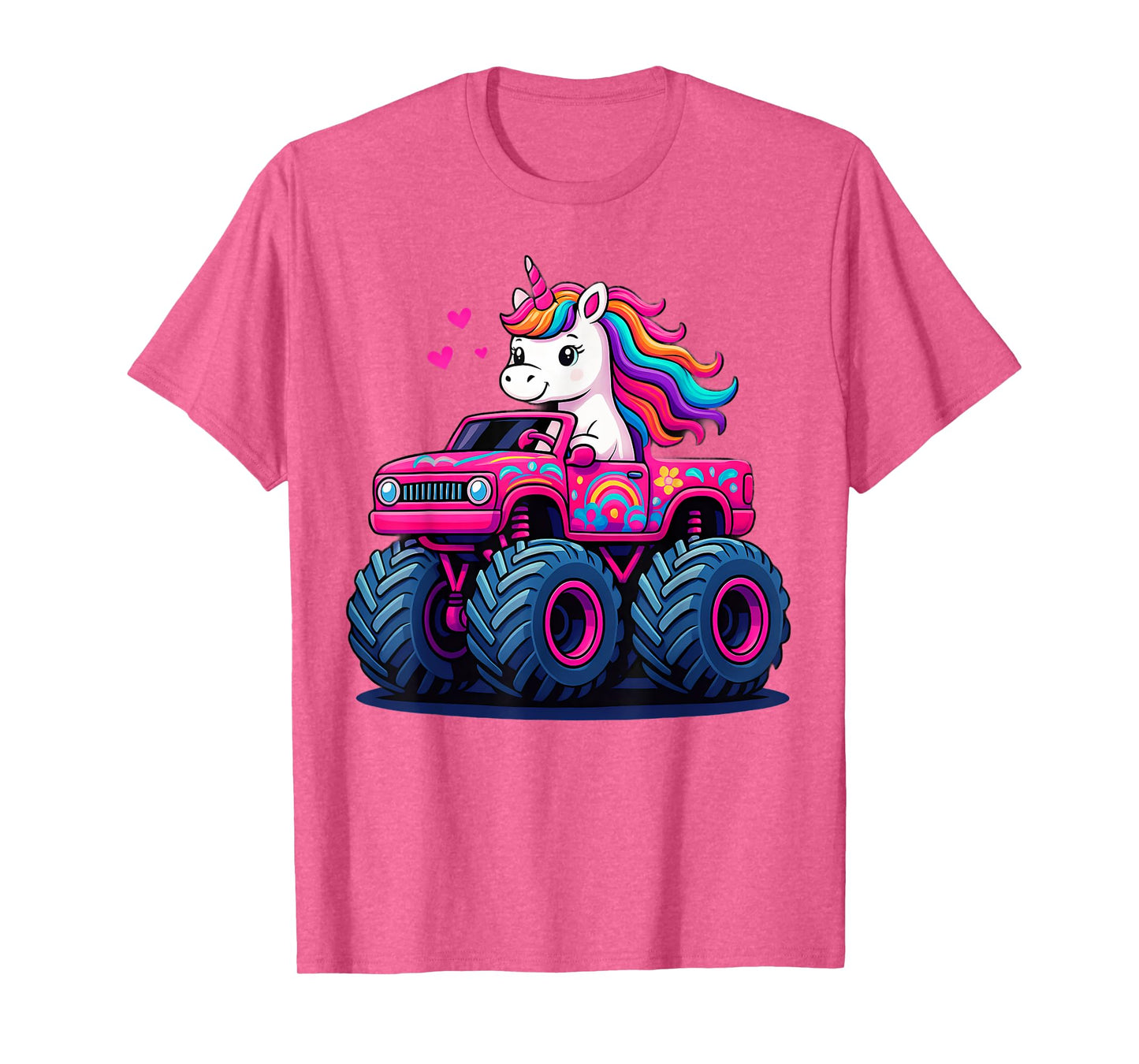 Cute Unicorn Riding A Pink Monster Truck Lover Birthday Kids T-Shirt