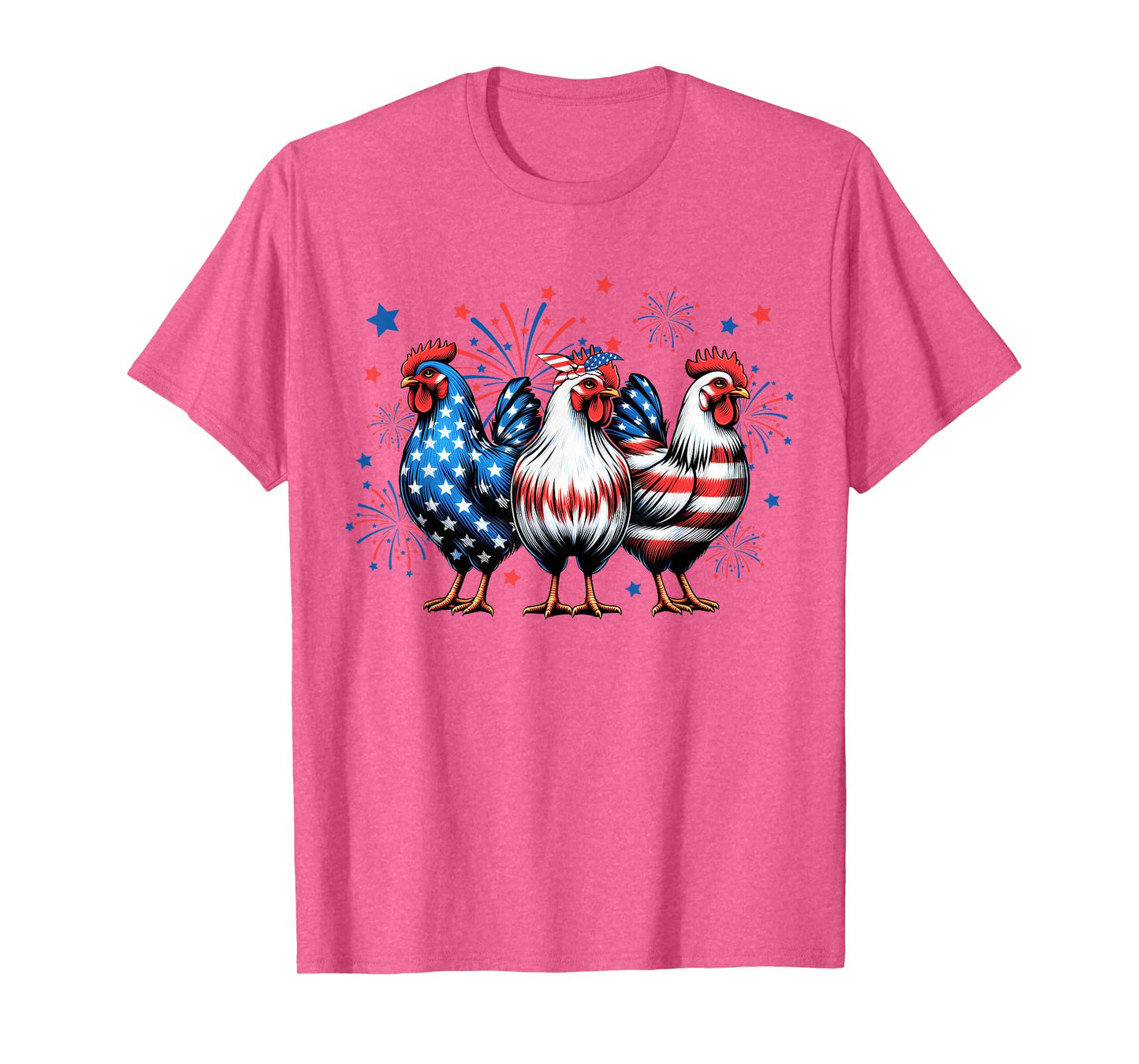 Red White Blue Chicken USA Flag Firework 4th Of July T-Shirt