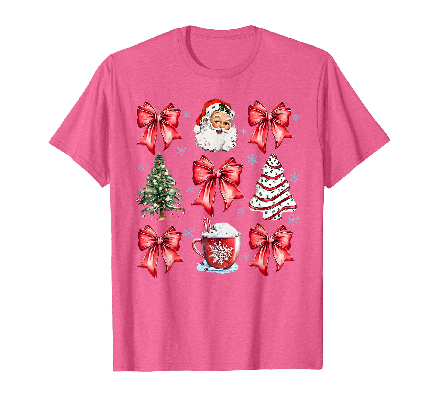 Retro Christmas Coquette Bow Santa Coffee Cake Holiday Women T-Shirt