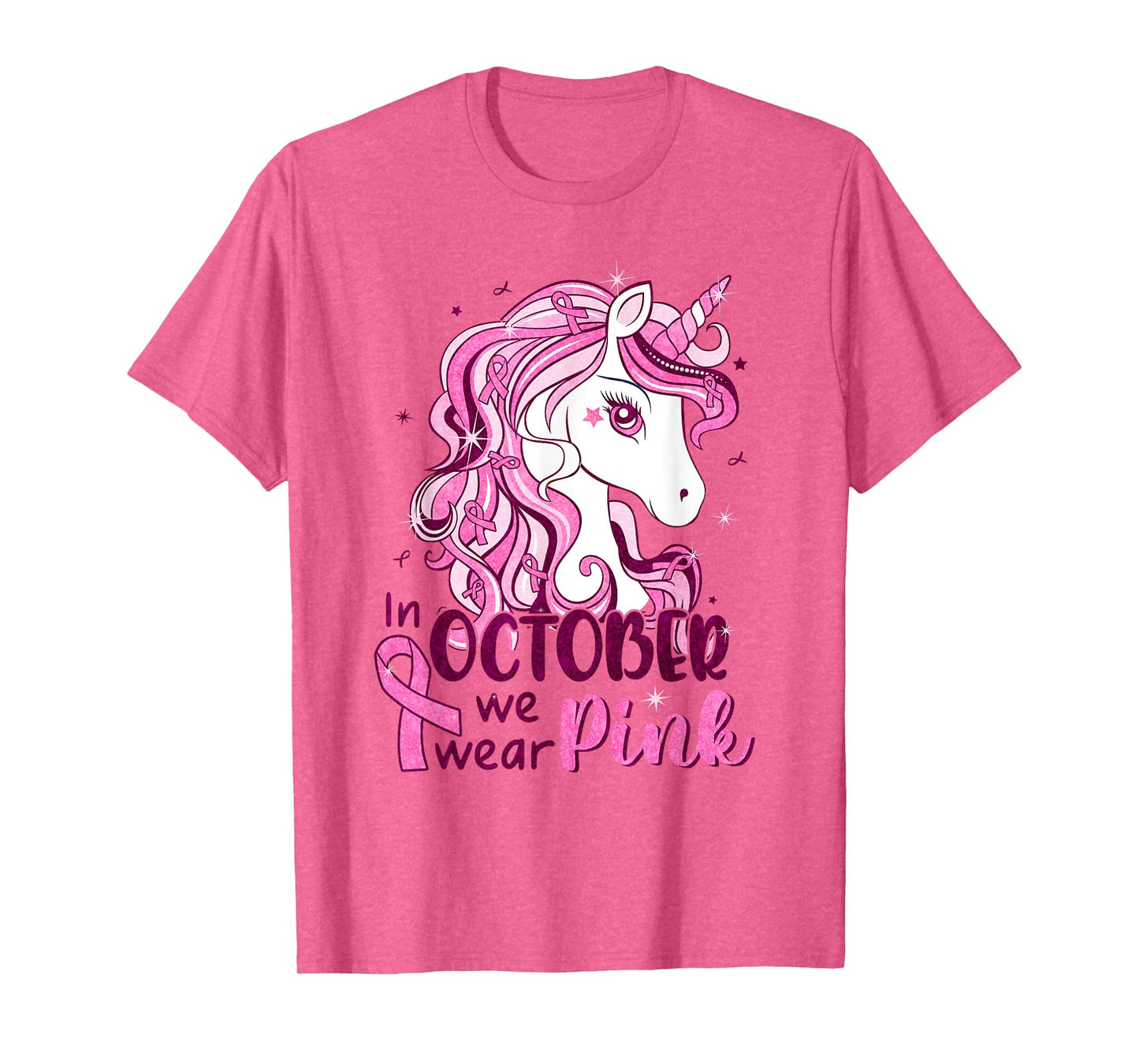 In October We Wear Pink Unicorn Breast Cancer Shirts Girls T-Shirt