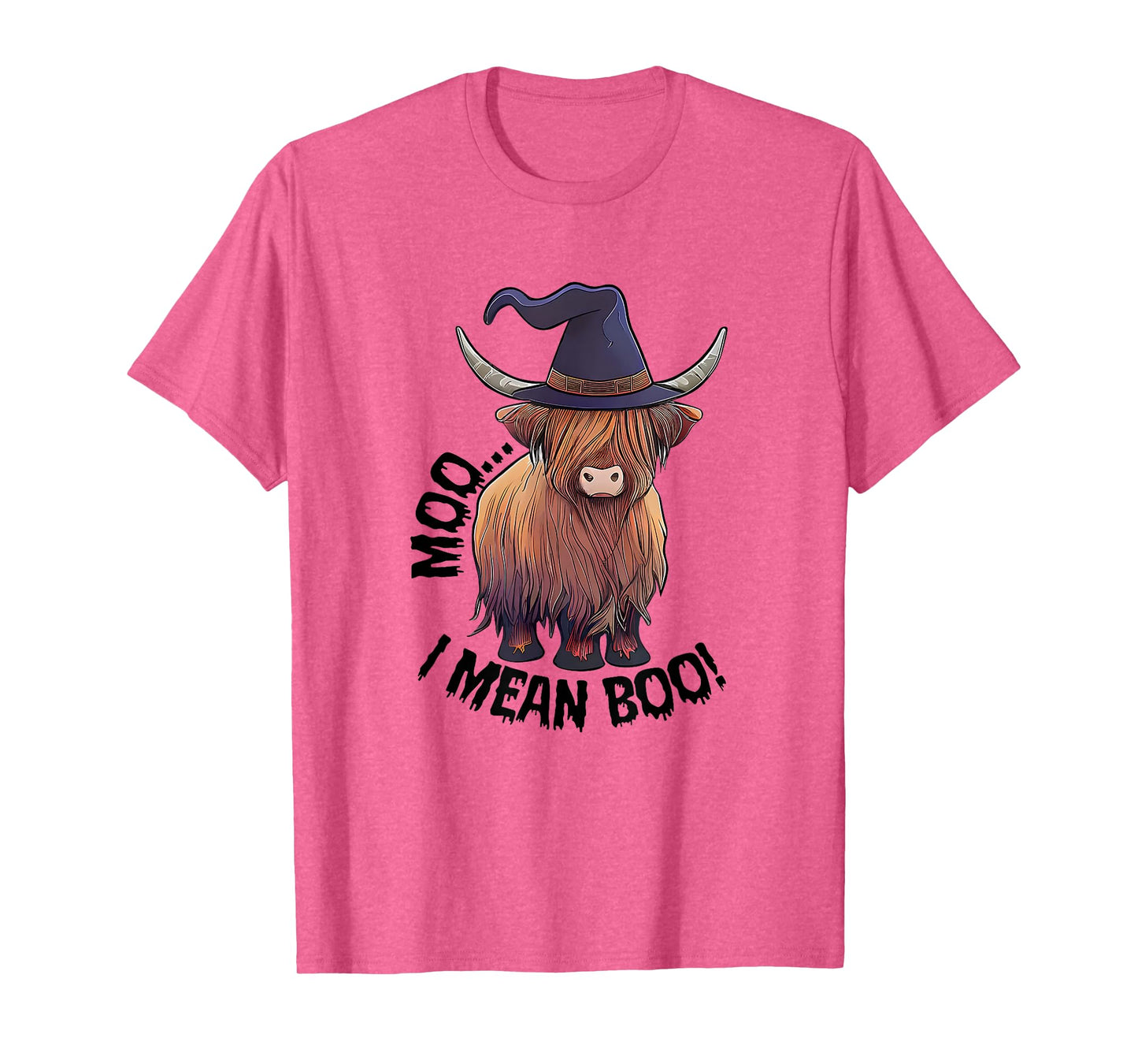 Moo I Mean Boo Halloween Highland Cow Witch Cow Lover Farm T-Shirt
