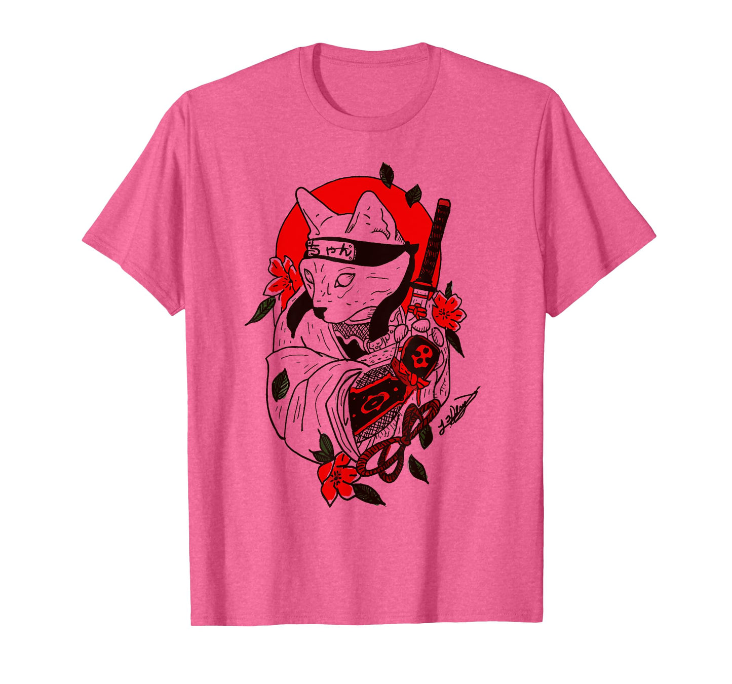 Japanese Samurai Cat Katana Ninja Kitty Tattoo Style T-Shirt