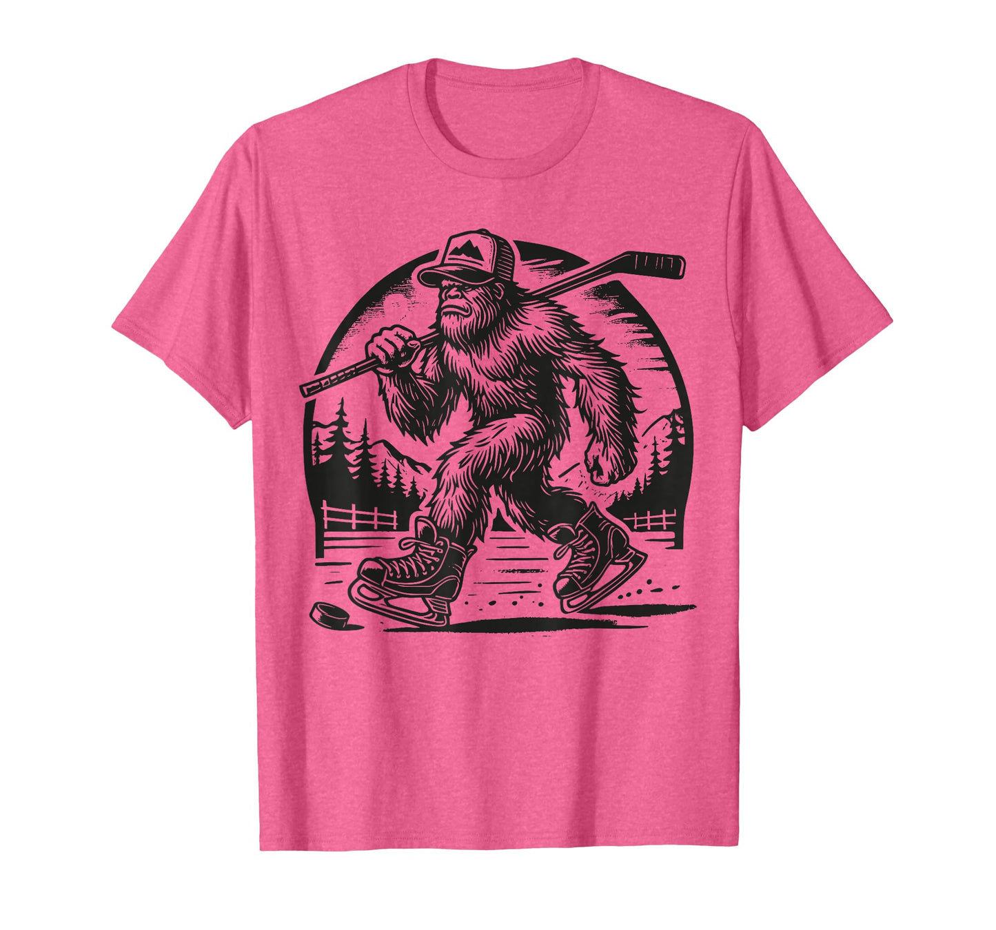 Retro Bigfoot Hockey Funny Sasquatch Bigfoot Playing Hockey T-Shirt