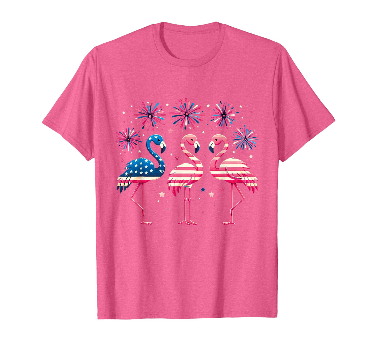 Patriotic Flamingo Firework Red And White Flamingo 4th July T-Shirt for Women Kids Men