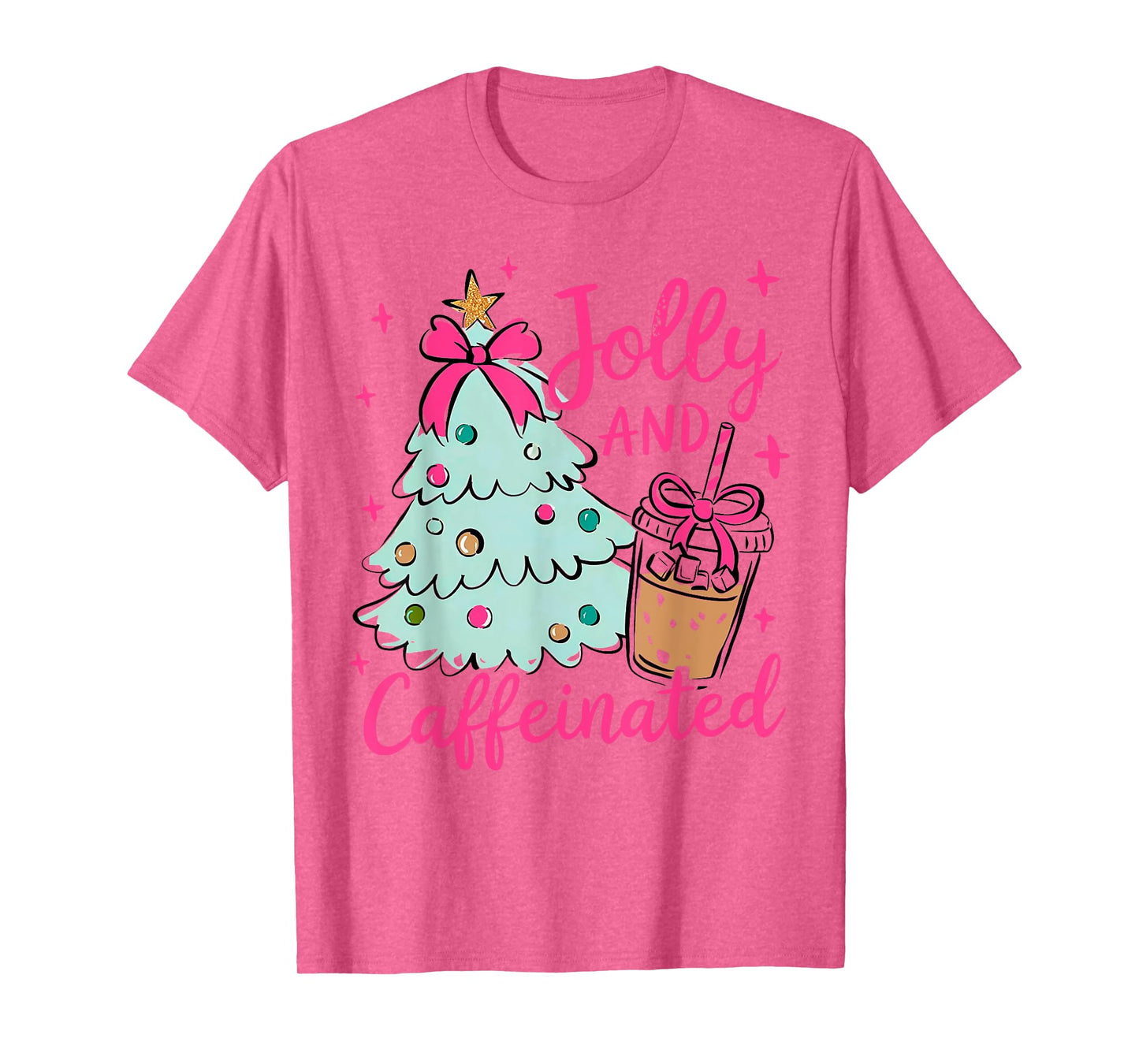Jolly & Caffeinated Coffee Coquette Bow Xmas Tree Christmas T-Shirt