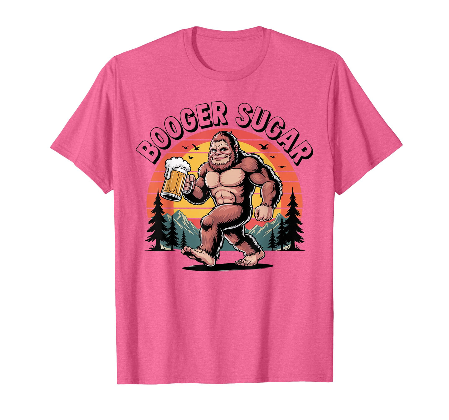 Booger Sugar Bigfoot Funny Muscular Sasquatch Beer Sunset T-Shirt