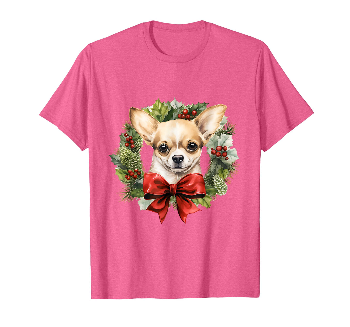 Chihuahua Christmas Wreath Decoration Xmas Pajamas T-Shirt