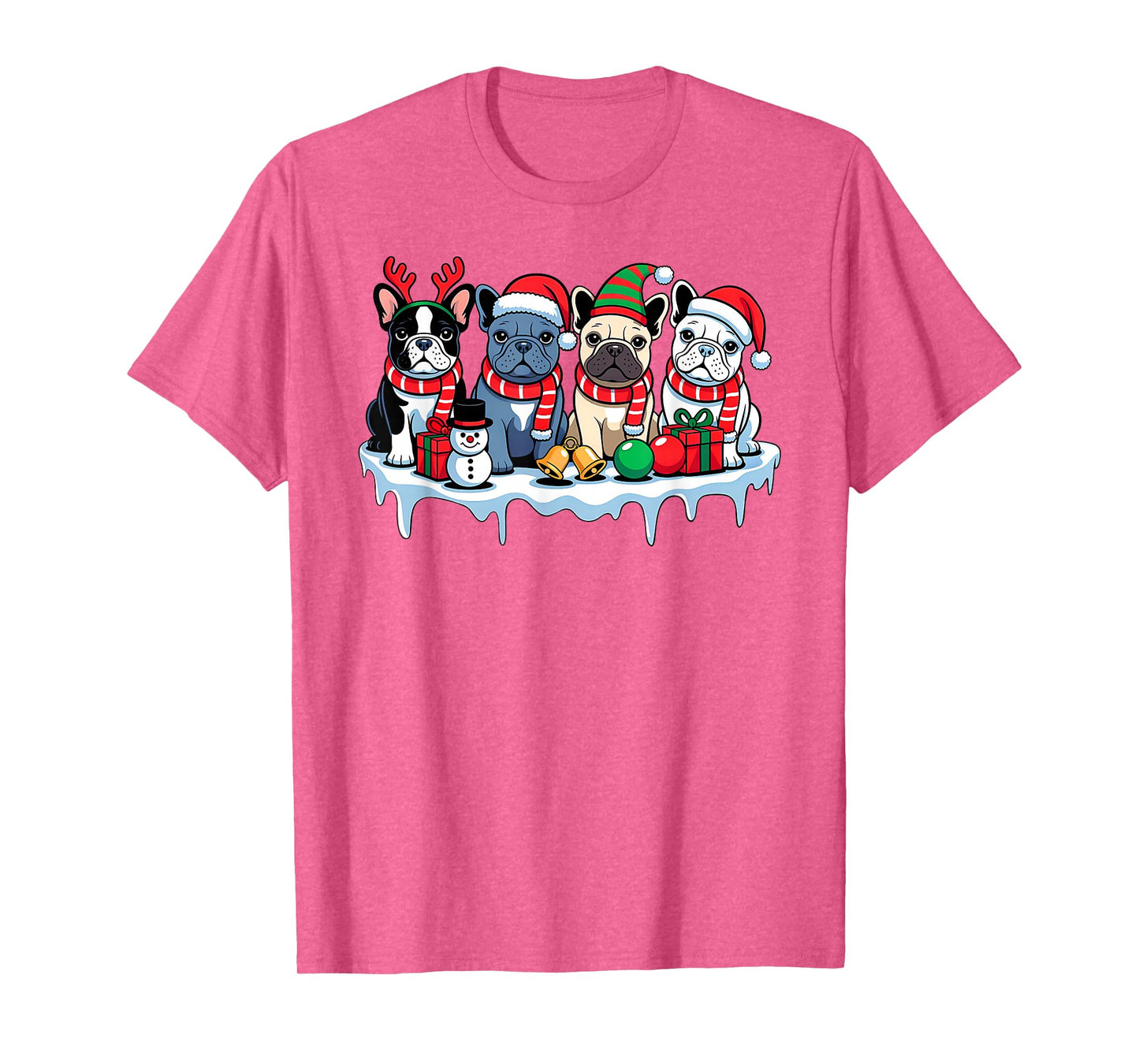 French Bulldog Christmas Lights Santa Hat Xmas Dog Lover T-Shirt