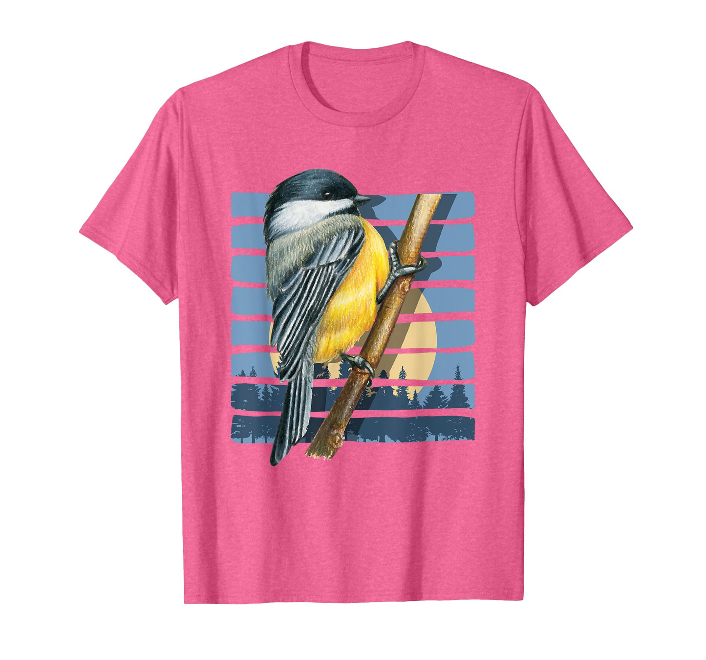 Moon Forest Bird Watching Nature Animal Retro Chickadee T-Shirt
