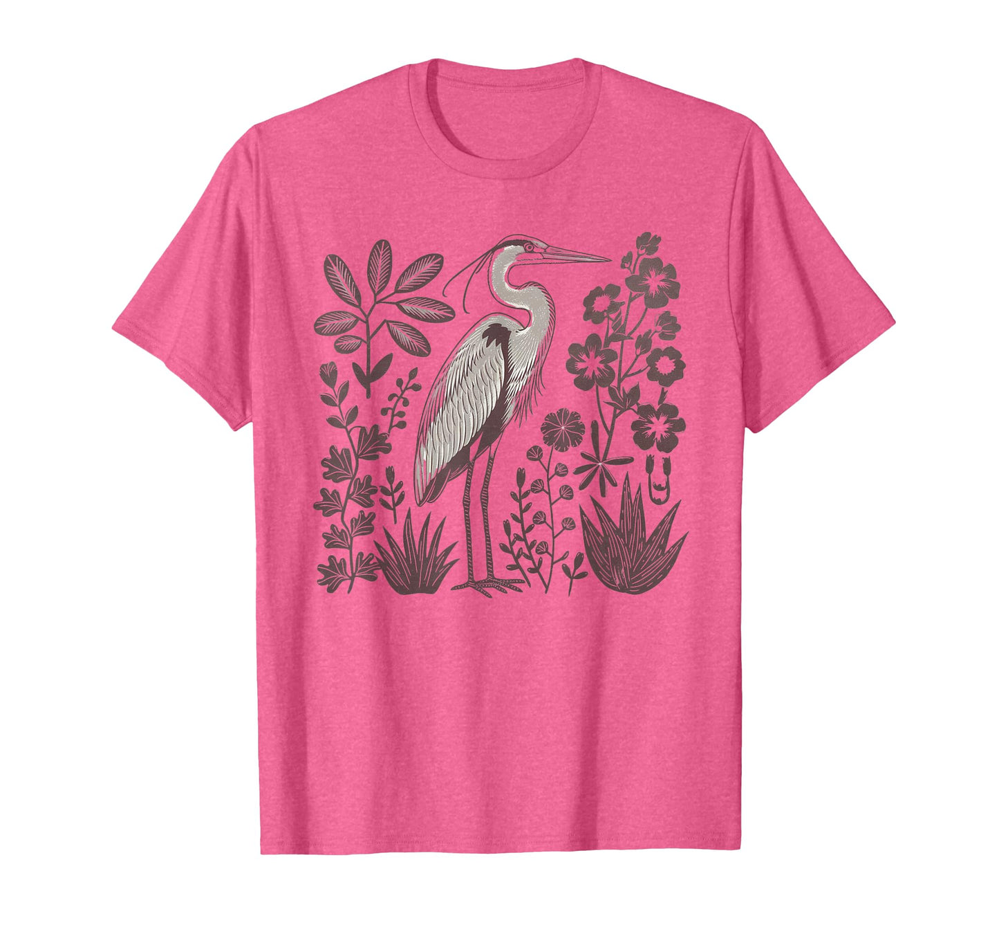 Heron Linocut Great Blue Heron Bird Lover Hippy Granola Girl T-Shirt