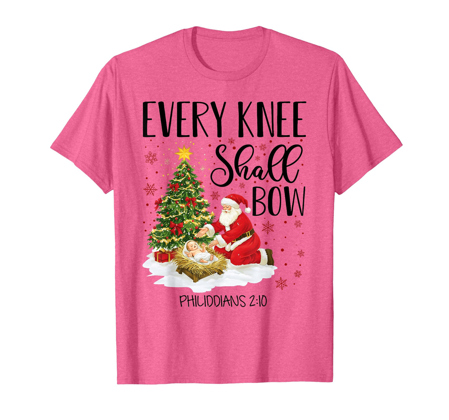 Every Knee Shall Bow Santa Christmas Nativity Scene Xmas T-Shirt