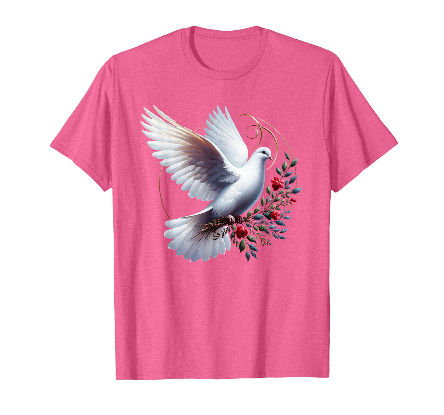 Elegant Flight of the Peaceful White Dove Bird Floral Art T-Shirt
