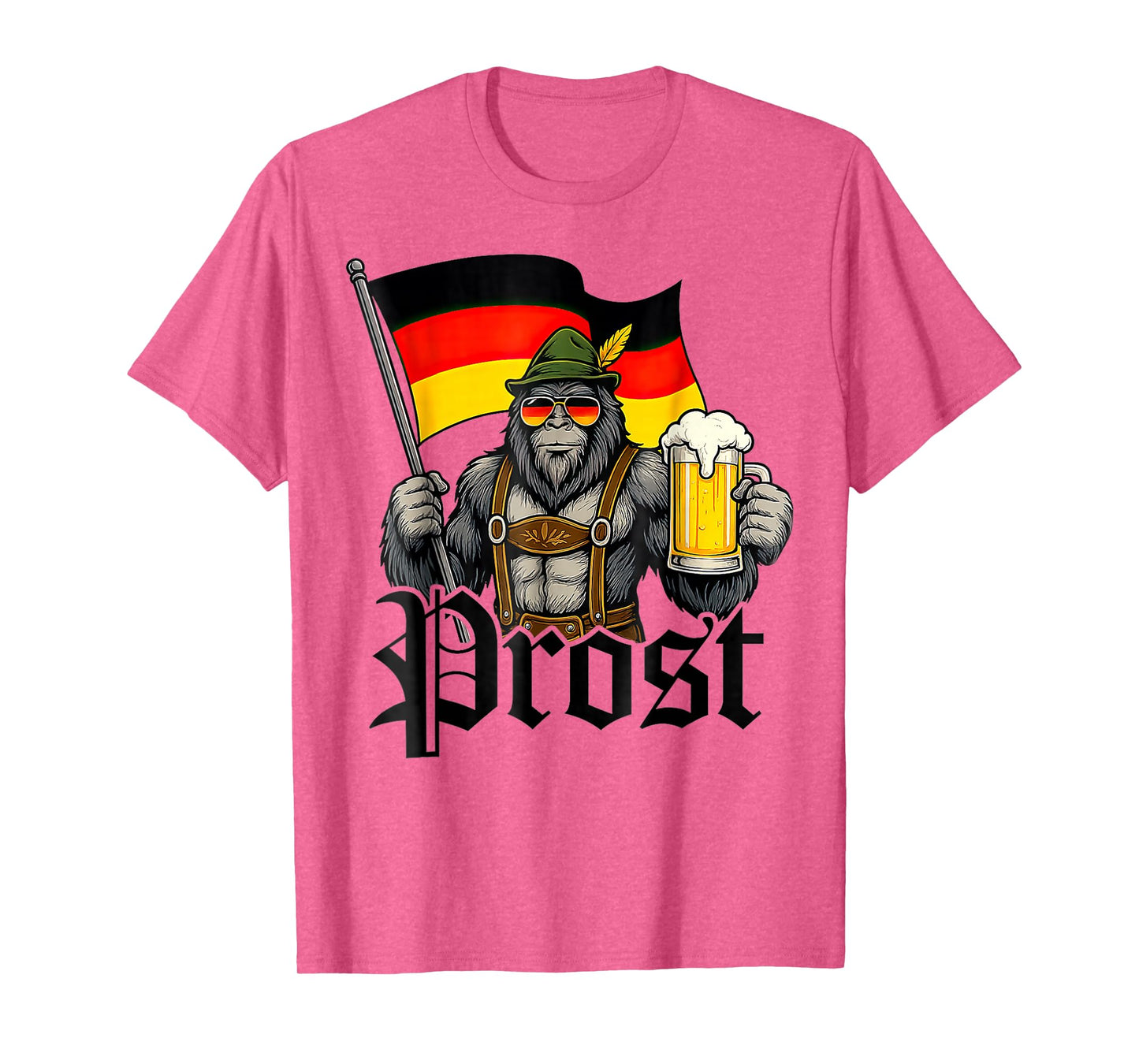 Prost Bigfoot Drinking Beer Lederhosen German Oktoberfest T-Shirt