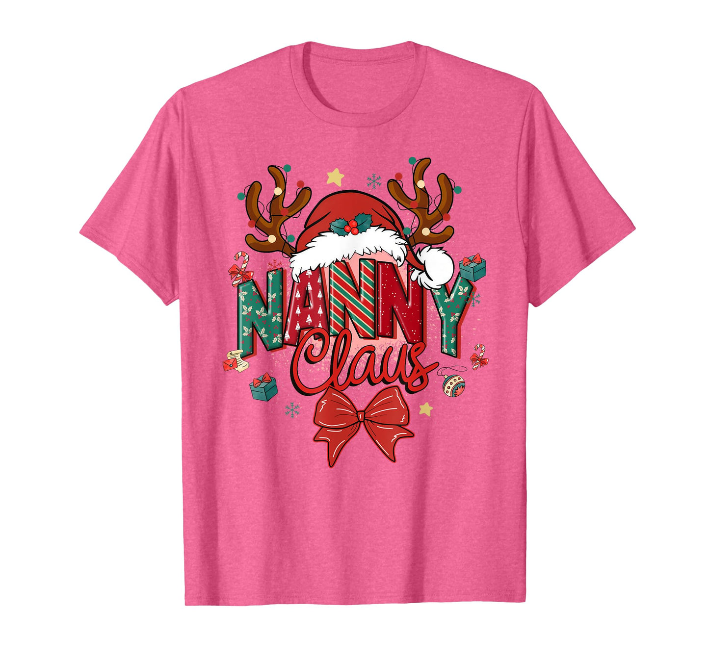 Christmas Nanny Claus Coquette Bow Reindeer Xmas Women T-Shirt