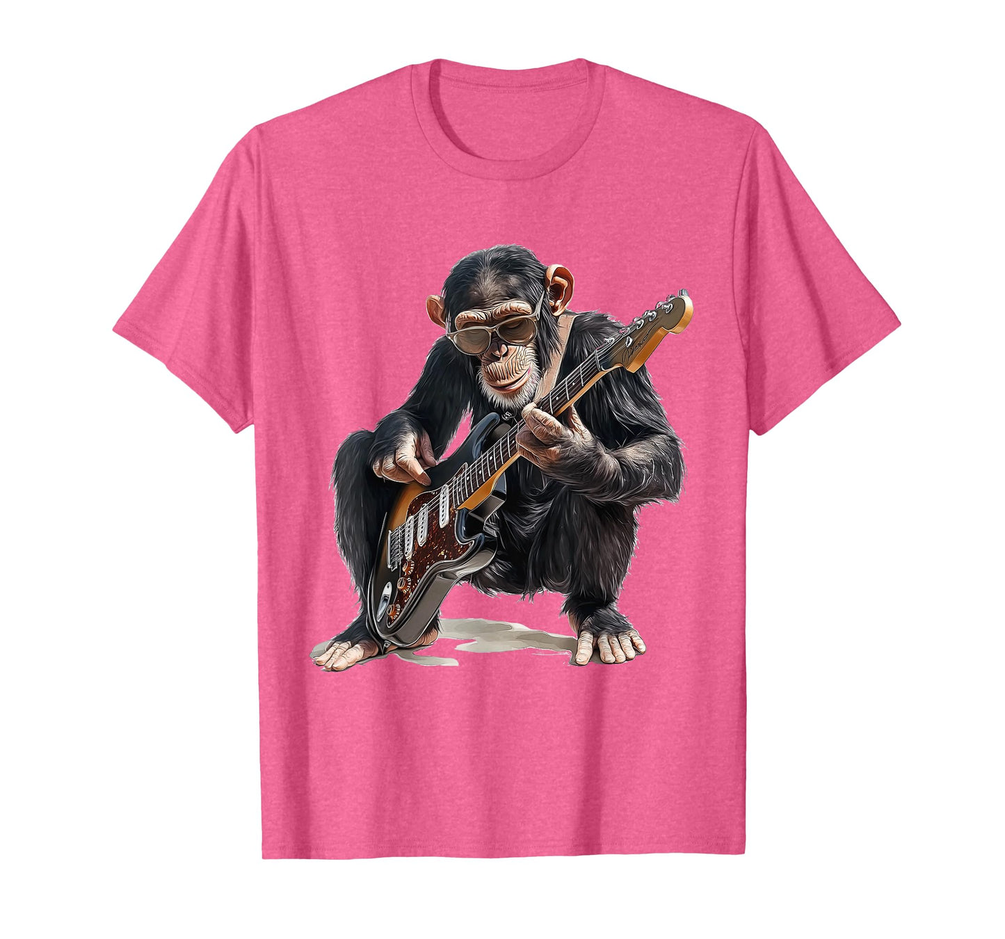 chimpanzee dressed as guitarist with guitar monkey rocker T-Shirt