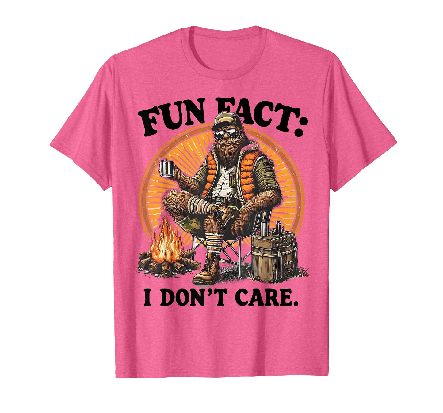 Fun Fact I Don't Care Funny Bigfoot Hiking Sarcastic Humor T-Shirt